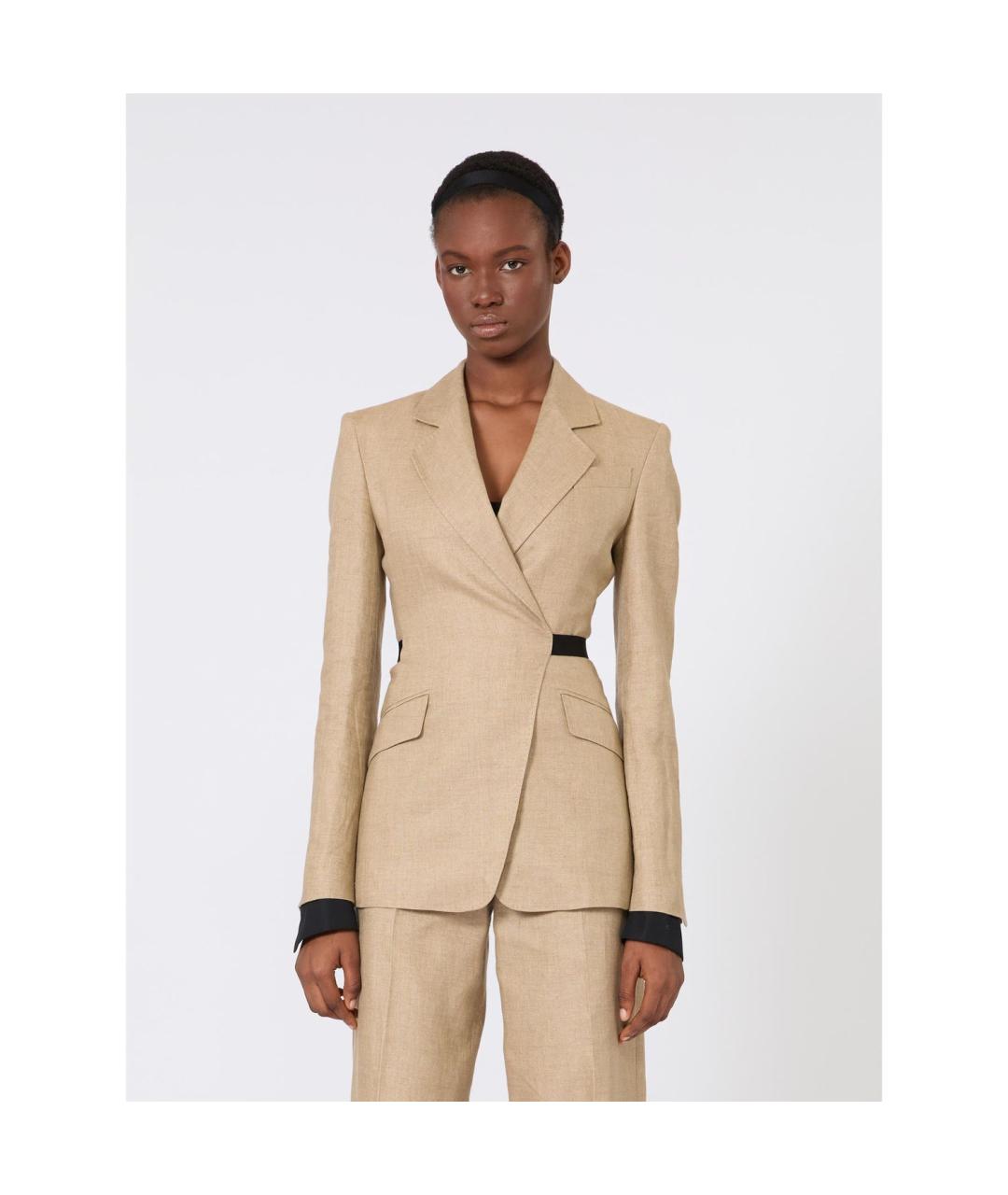 MAX MARA Бежевый льняной жакет/пиджак, фото 6