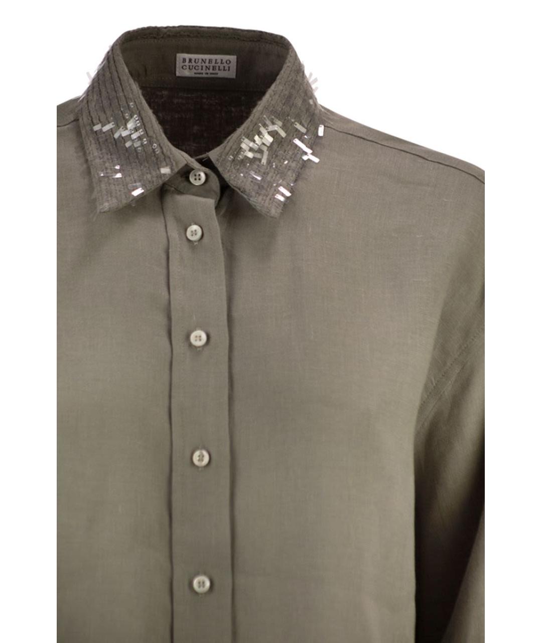 BRUNELLO CUCINELLI Хаки льняная рубашка, фото 4