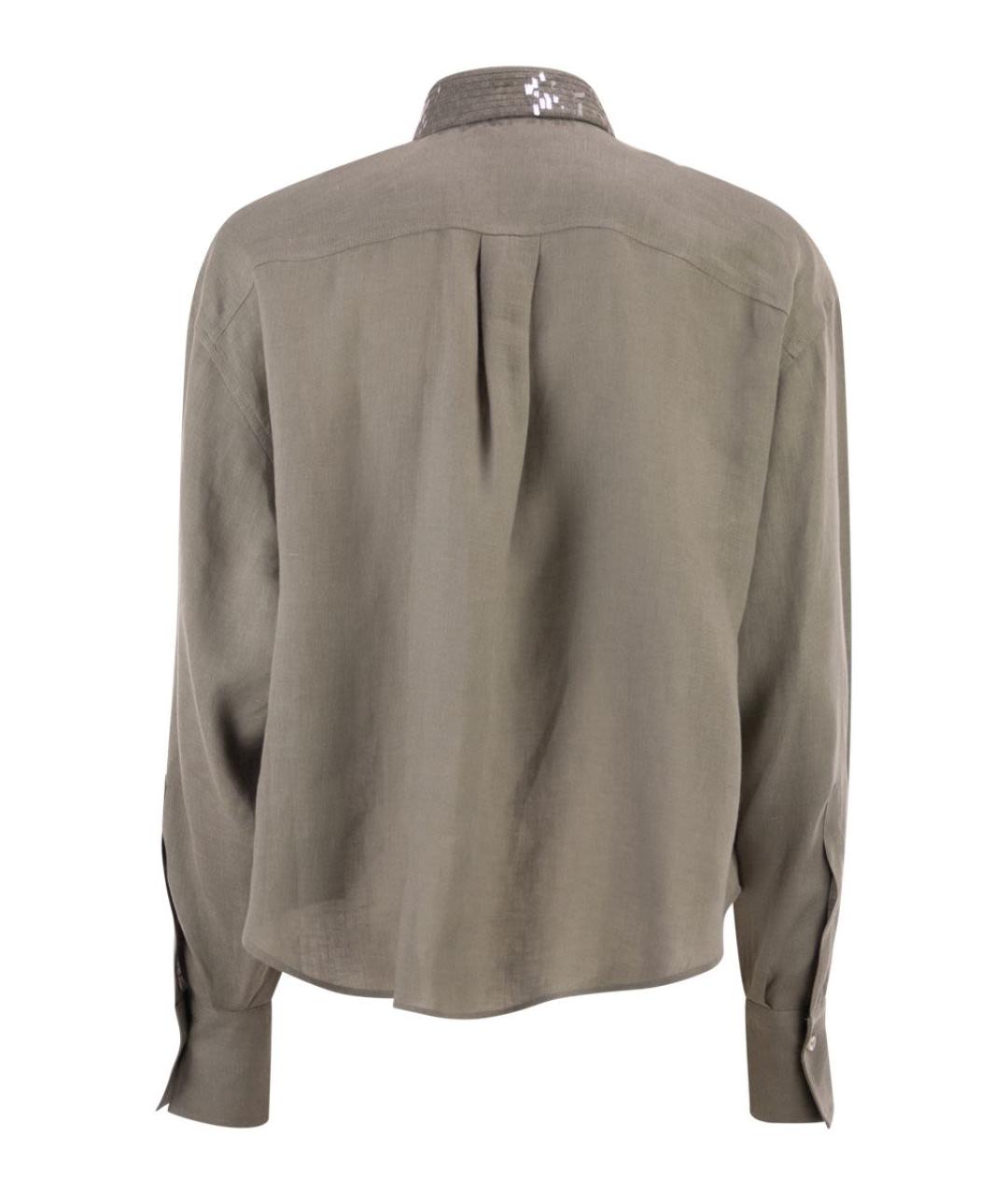 BRUNELLO CUCINELLI Хаки льняная рубашка, фото 2