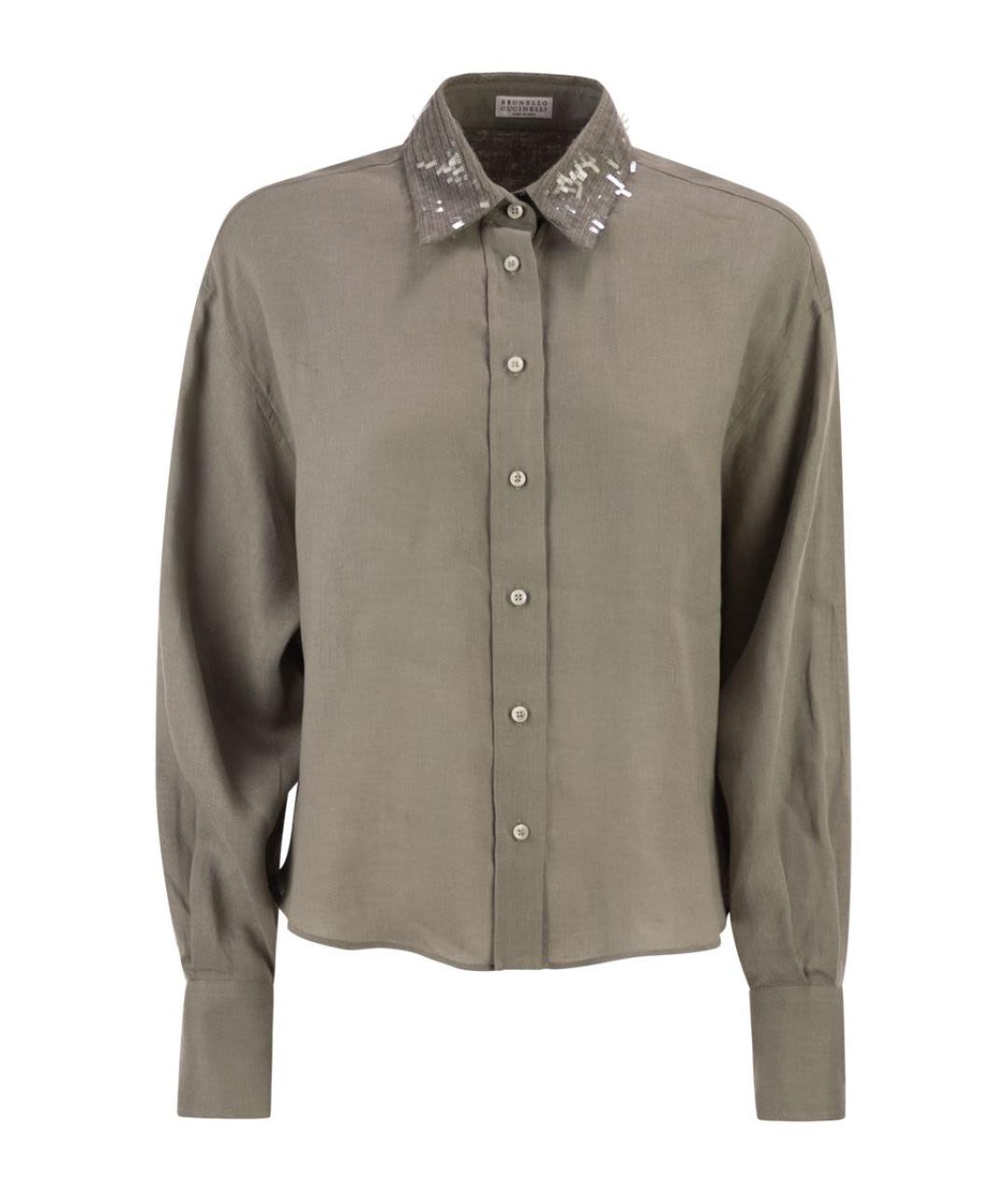 BRUNELLO CUCINELLI Хаки льняная рубашка, фото 1
