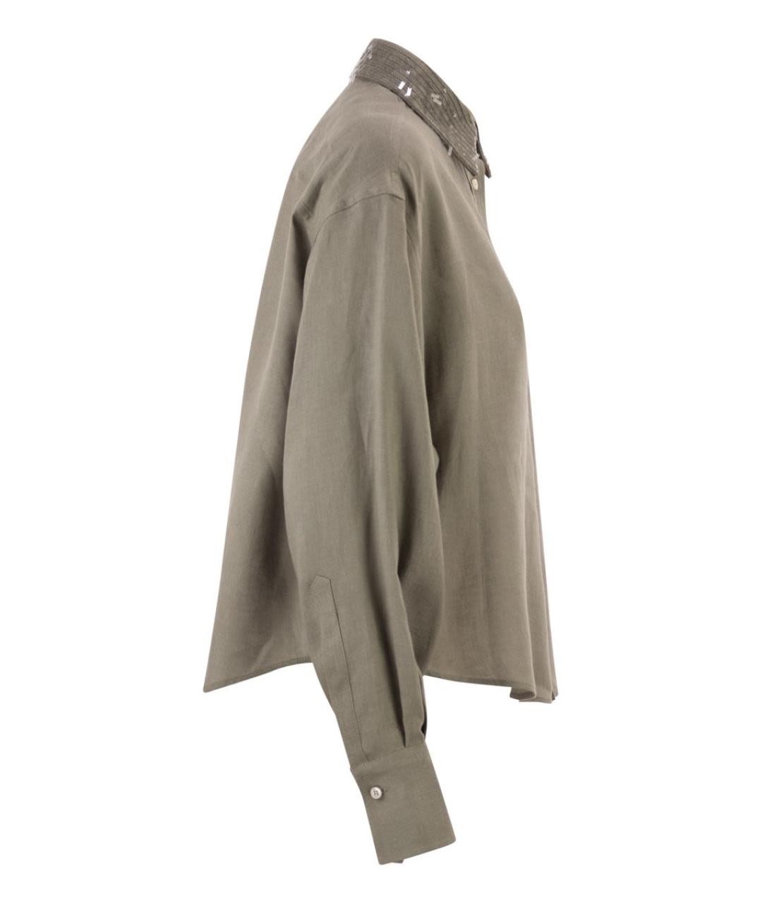 BRUNELLO CUCINELLI Хаки льняная рубашка, фото 3