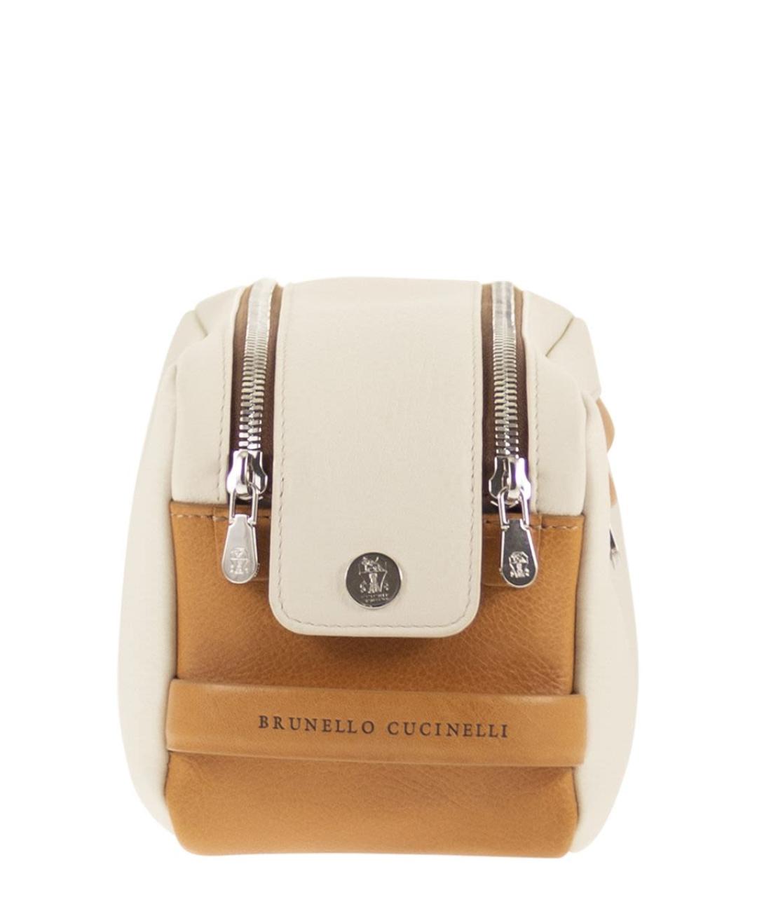 BRUNELLO CUCINELLI Бежевая кожаная косметичка, фото 3