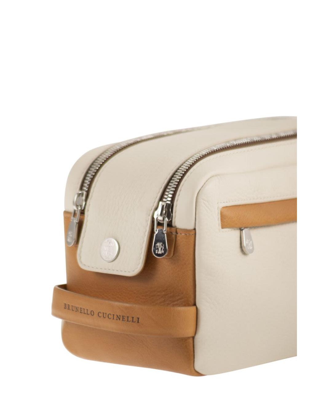 BRUNELLO CUCINELLI Бежевая кожаная косметичка, фото 5