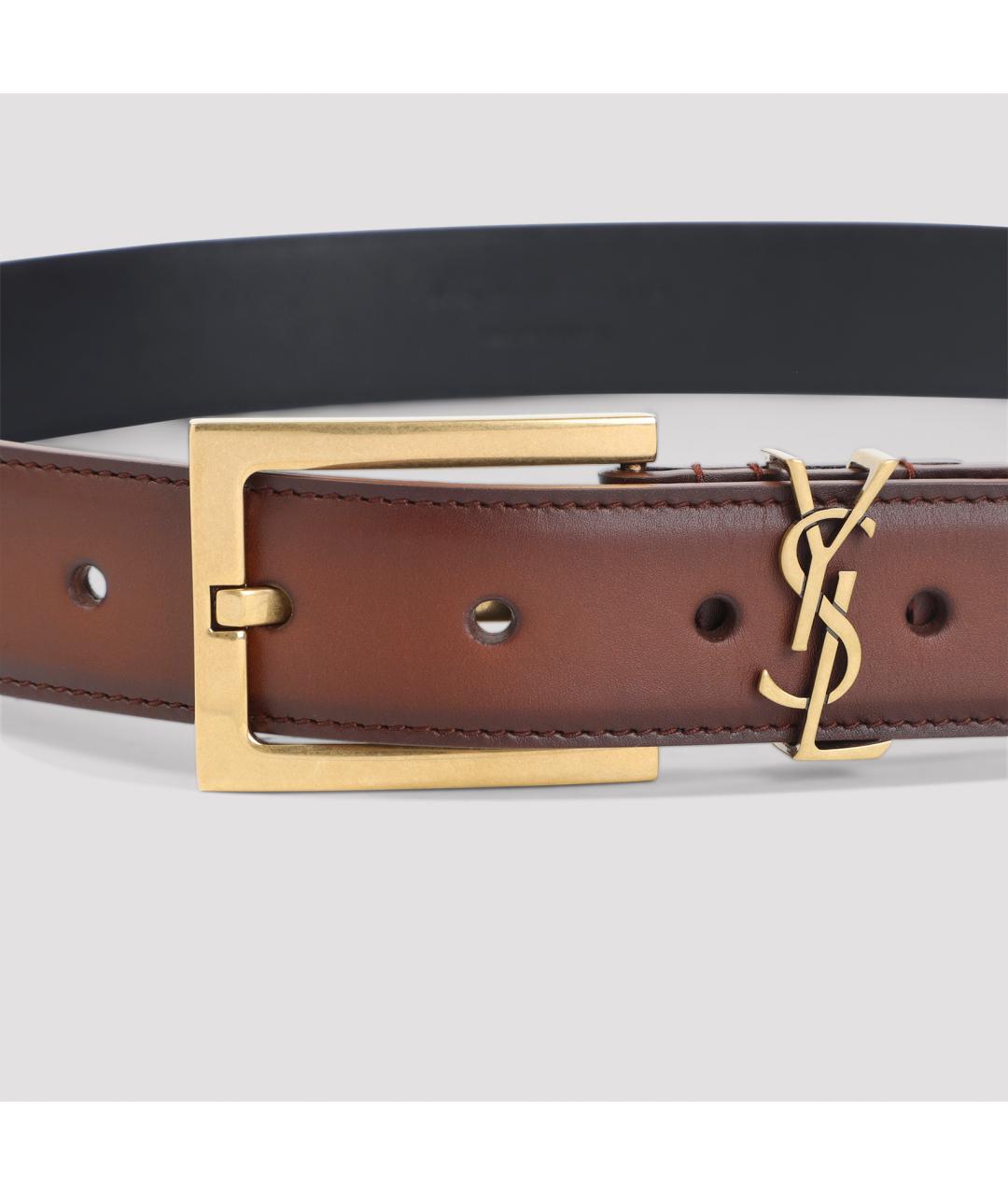 SAINT LAURENT Коричневый кожаный ремень, фото 4
