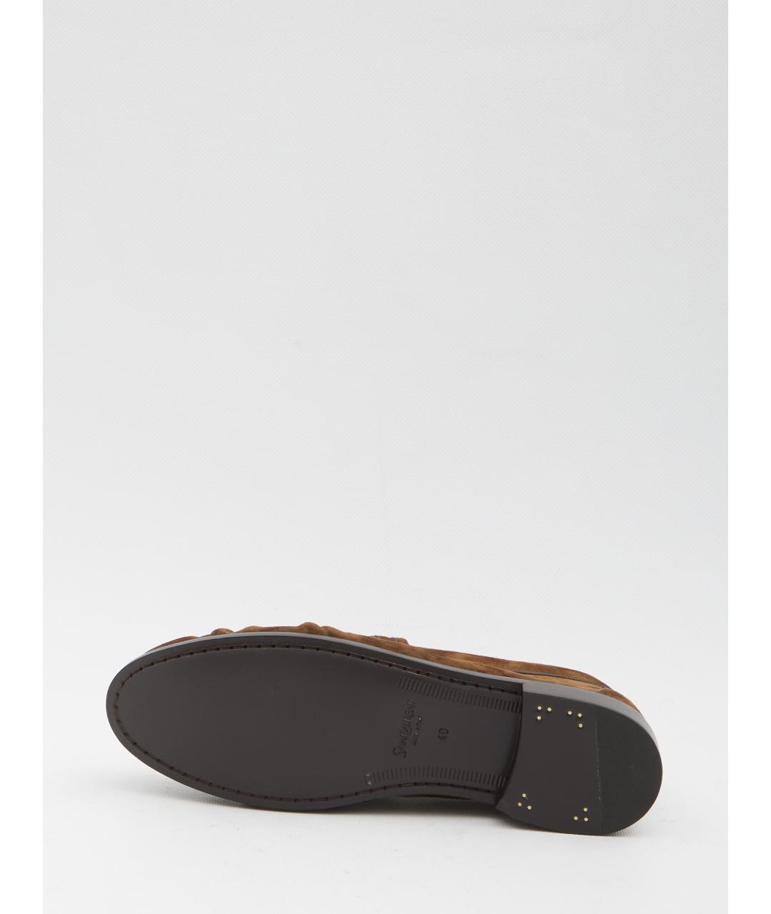 SAINT LAURENT Коричневые замшевые лоферы, фото 4