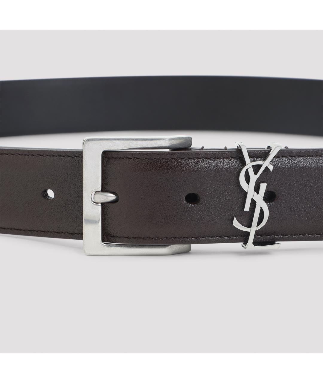 SAINT LAURENT Коричневый кожаный ремень, фото 4