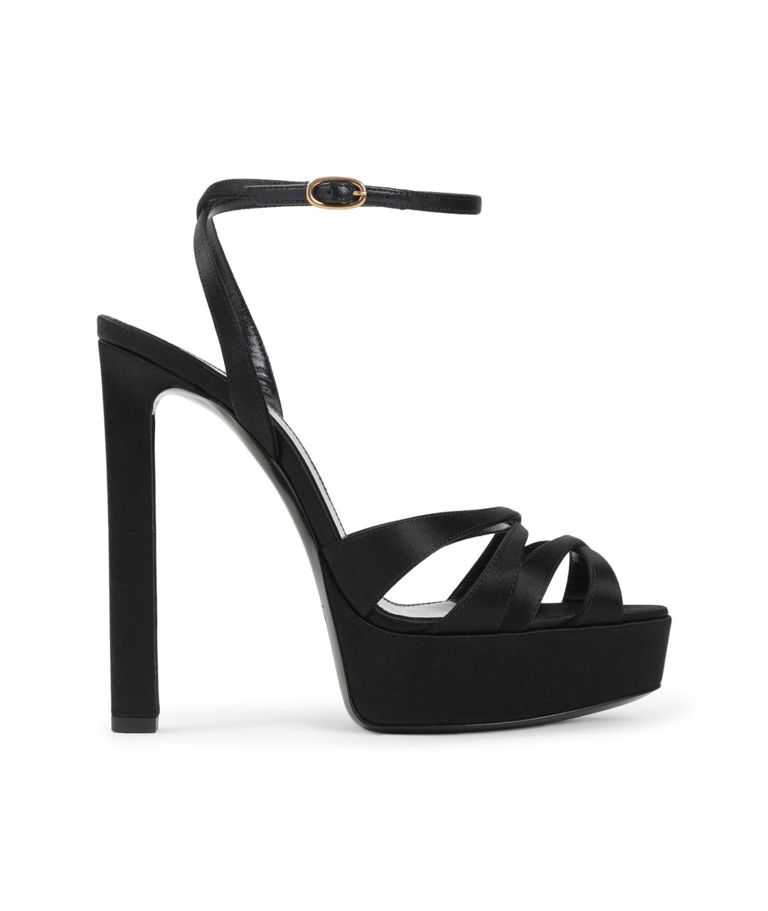 SAINT LAURENT Черные текстильные босоножки, фото 1