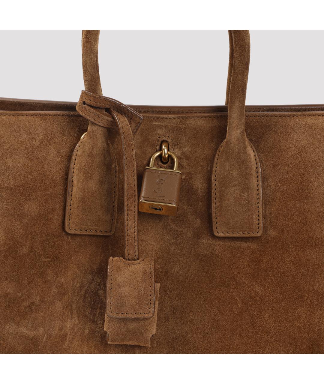 SAINT LAURENT Коричневая замшевая сумка тоут, фото 5