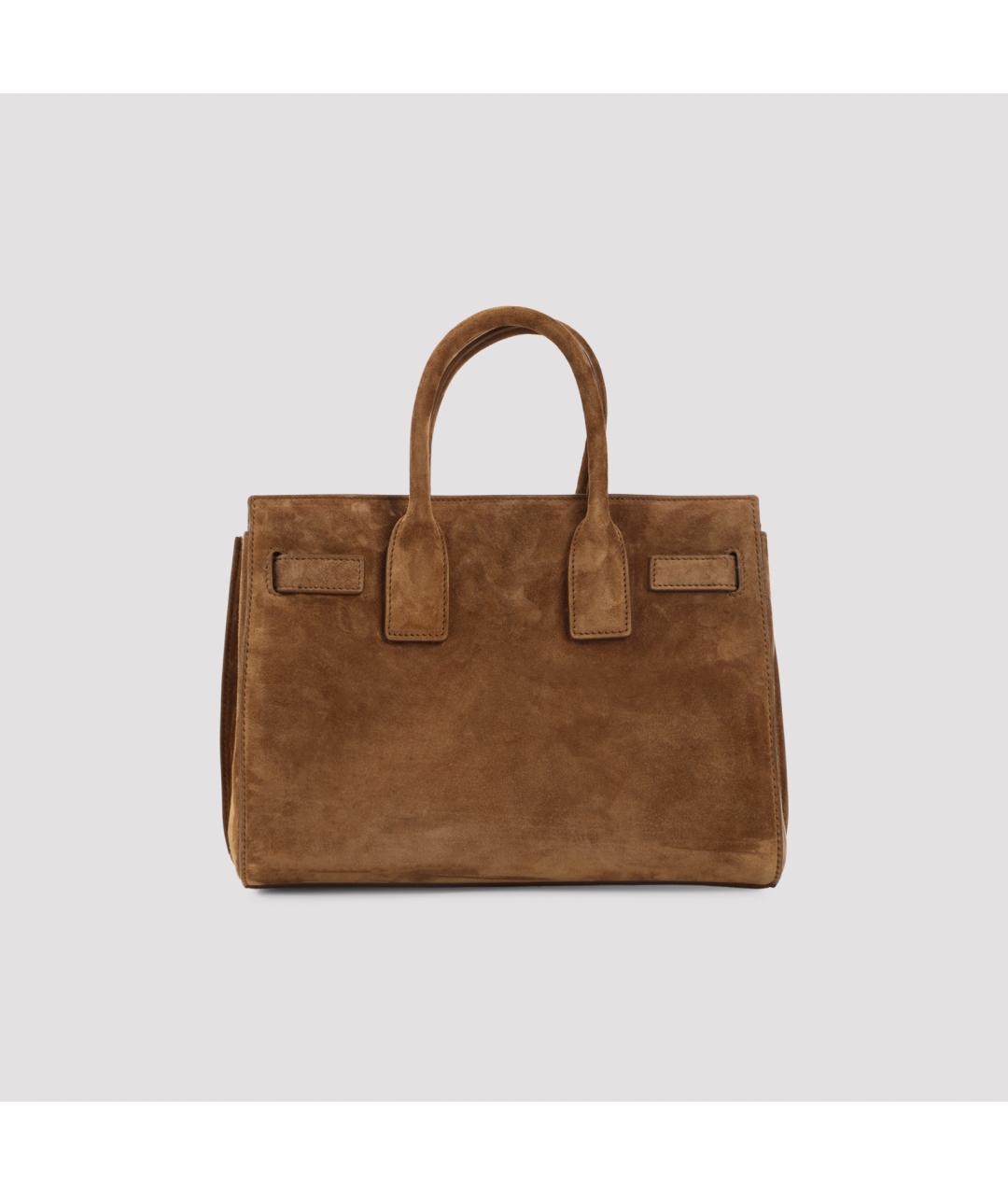 SAINT LAURENT Коричневая замшевая сумка тоут, фото 3