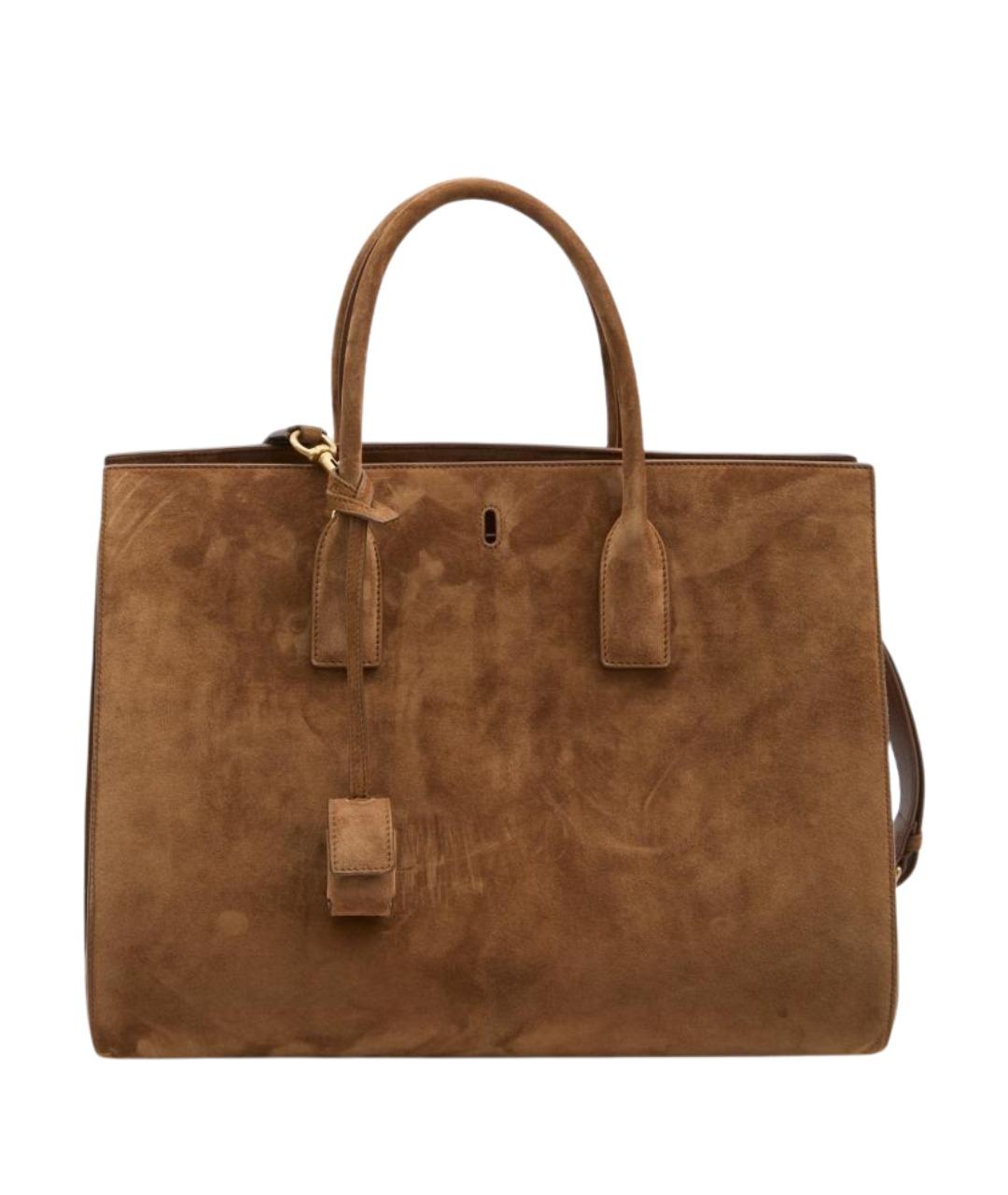 SAINT LAURENT Коричневая замшевая сумка тоут, фото 1