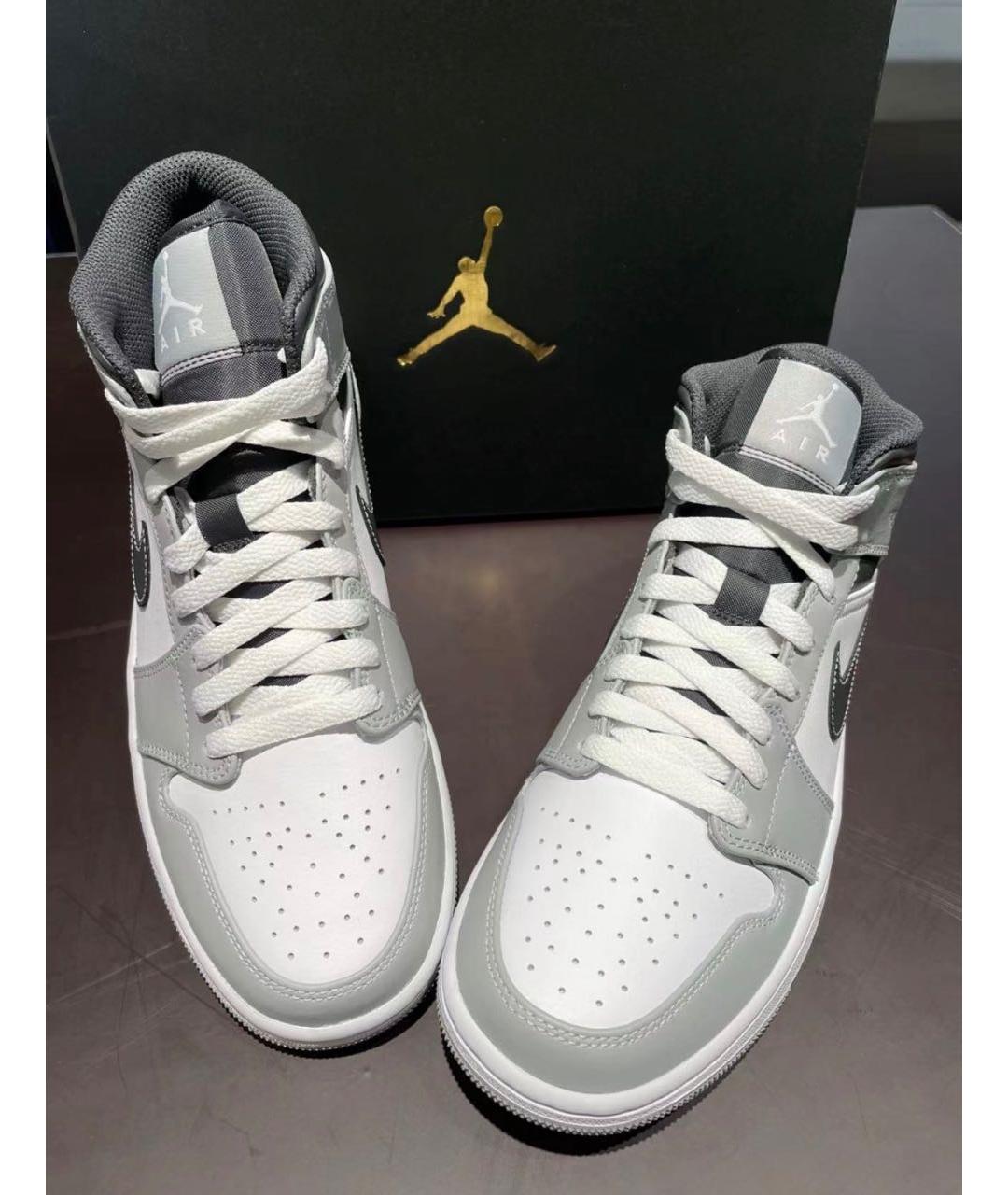 JORDAN Серые кожаные высокие кроссовки / кеды, фото 4