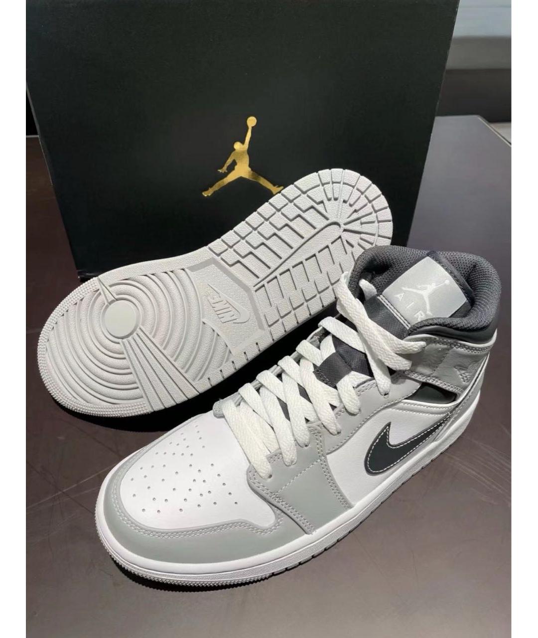 JORDAN Серые кожаные высокие кроссовки / кеды, фото 6