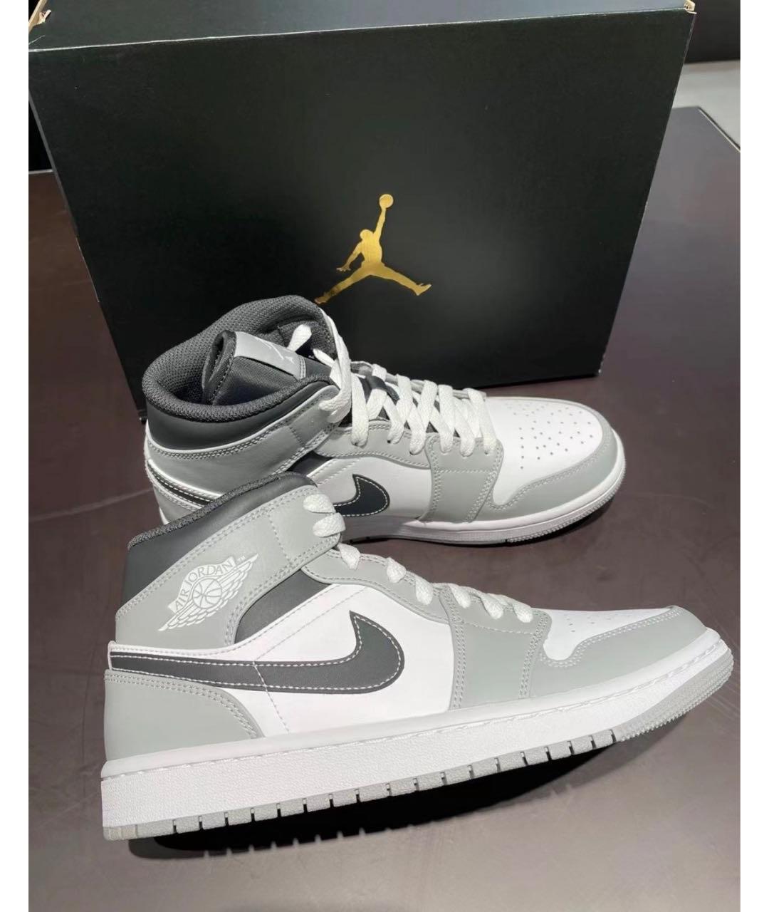 JORDAN Серые кожаные высокие кроссовки / кеды, фото 3