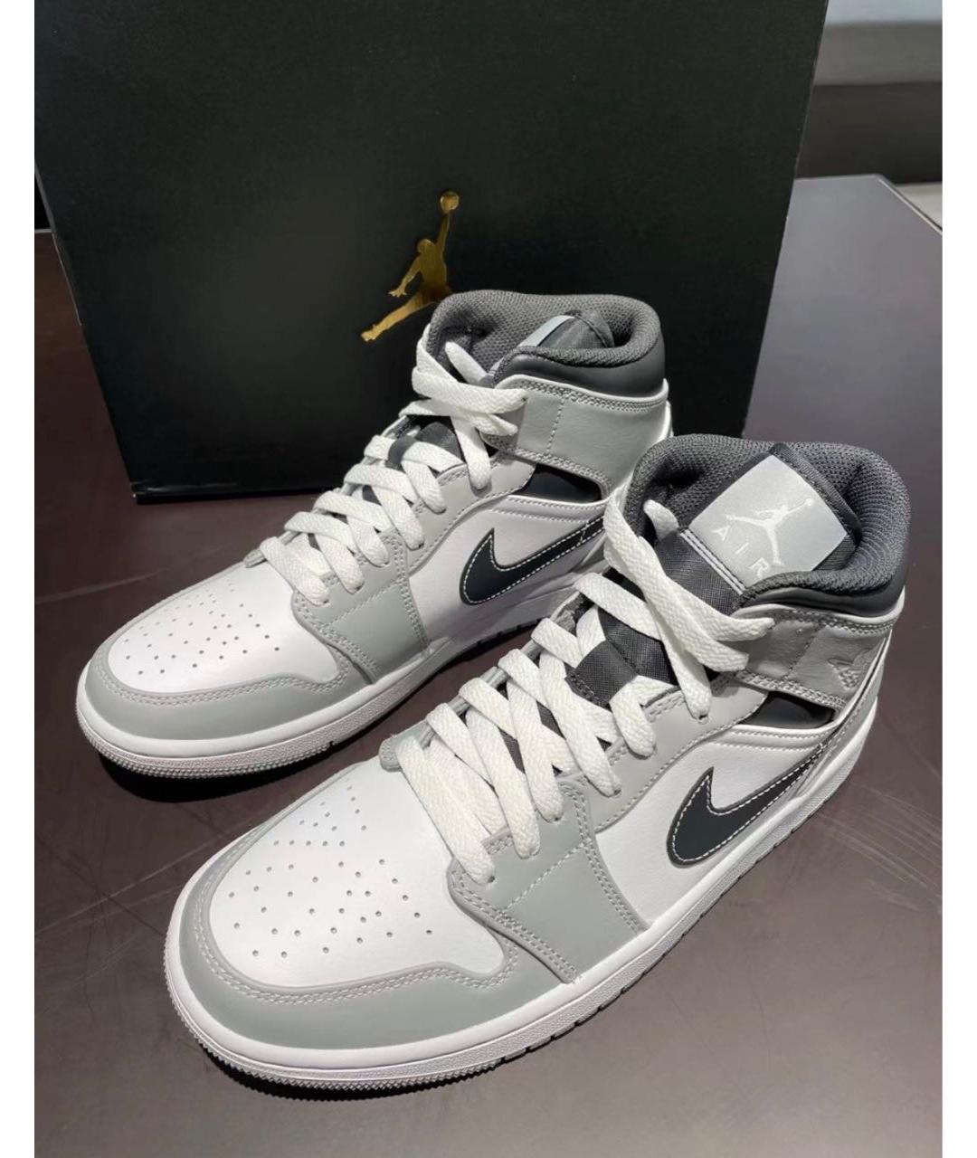 JORDAN Серые кожаные высокие кроссовки / кеды, фото 5