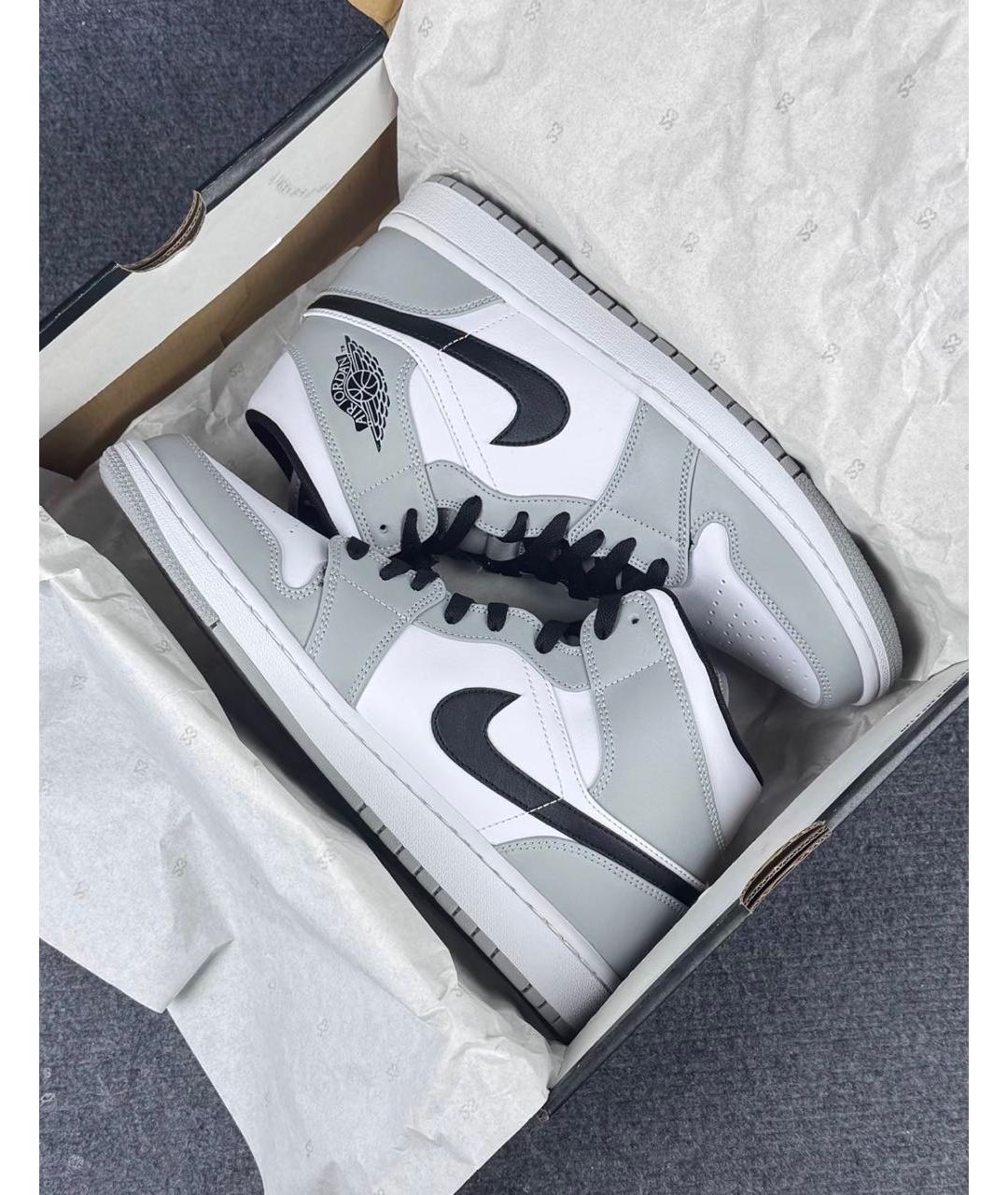 JORDAN Серые кожаные высокие кроссовки / кеды, фото 4