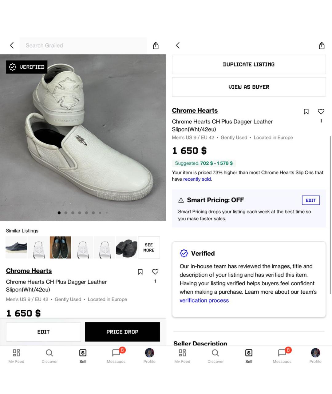 CHROME HEARTS Белые кожаные слипоны, фото 8