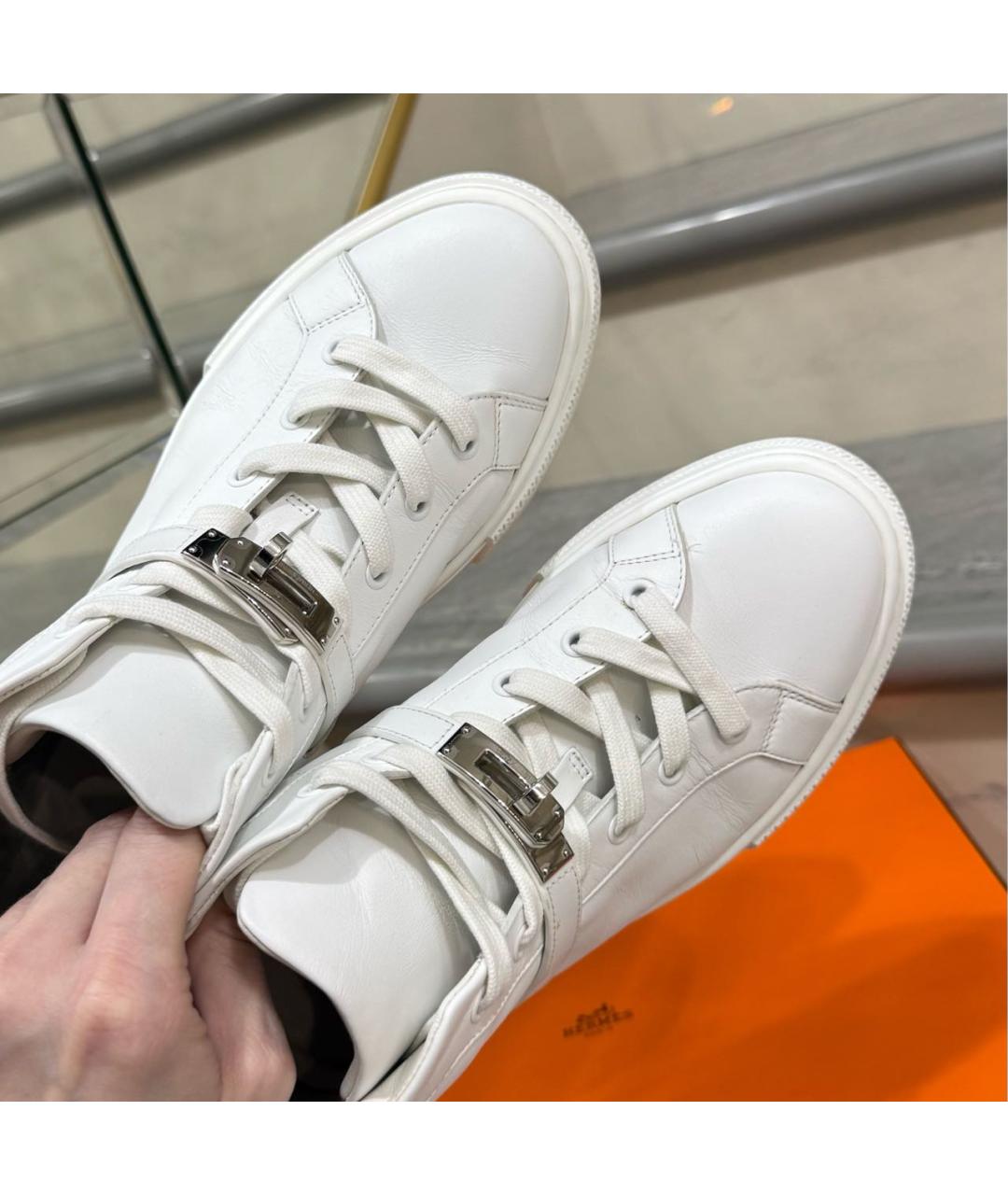 HERMES Белые кожаные кроссовки, фото 4
