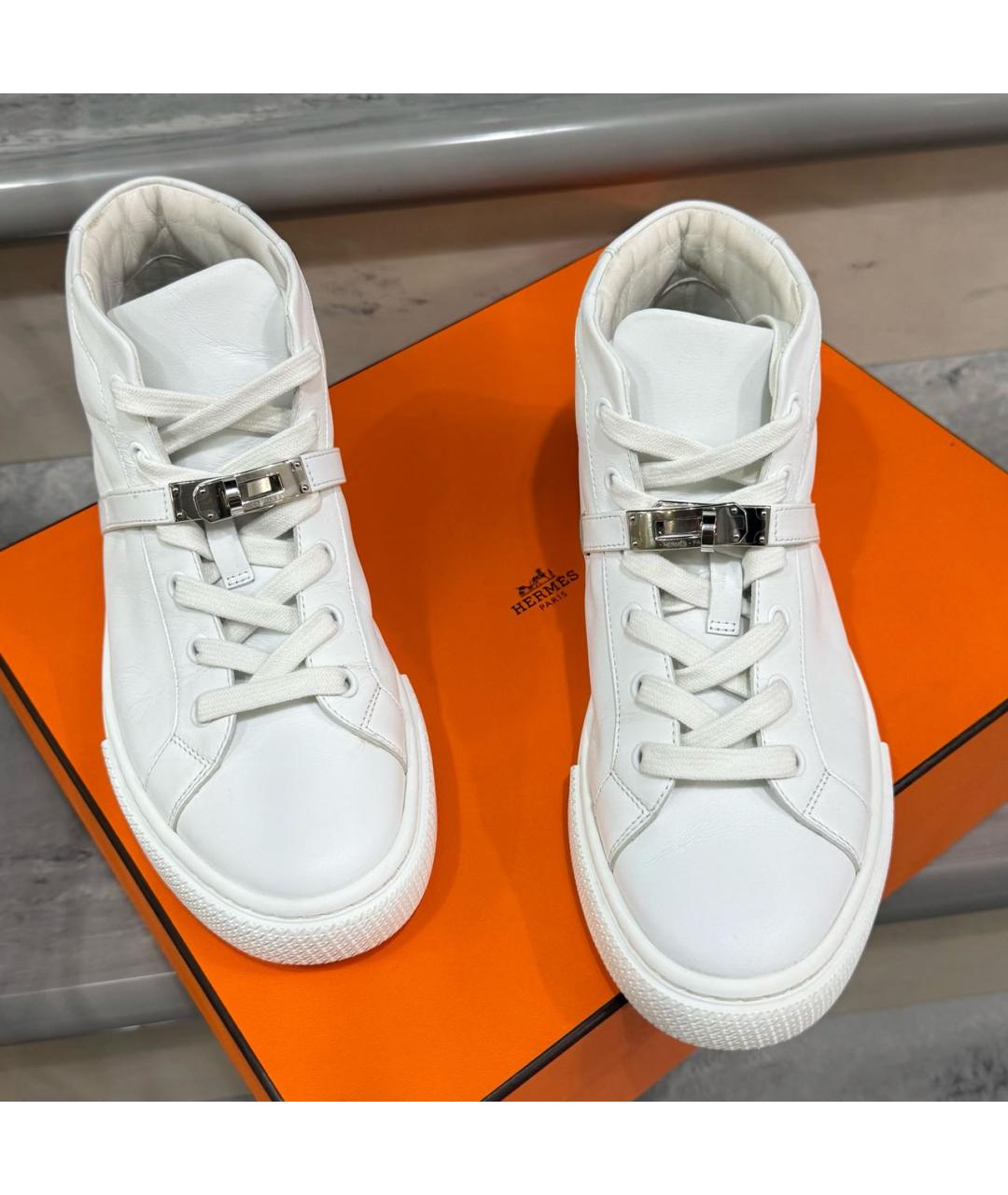HERMES Белые кожаные кроссовки, фото 7