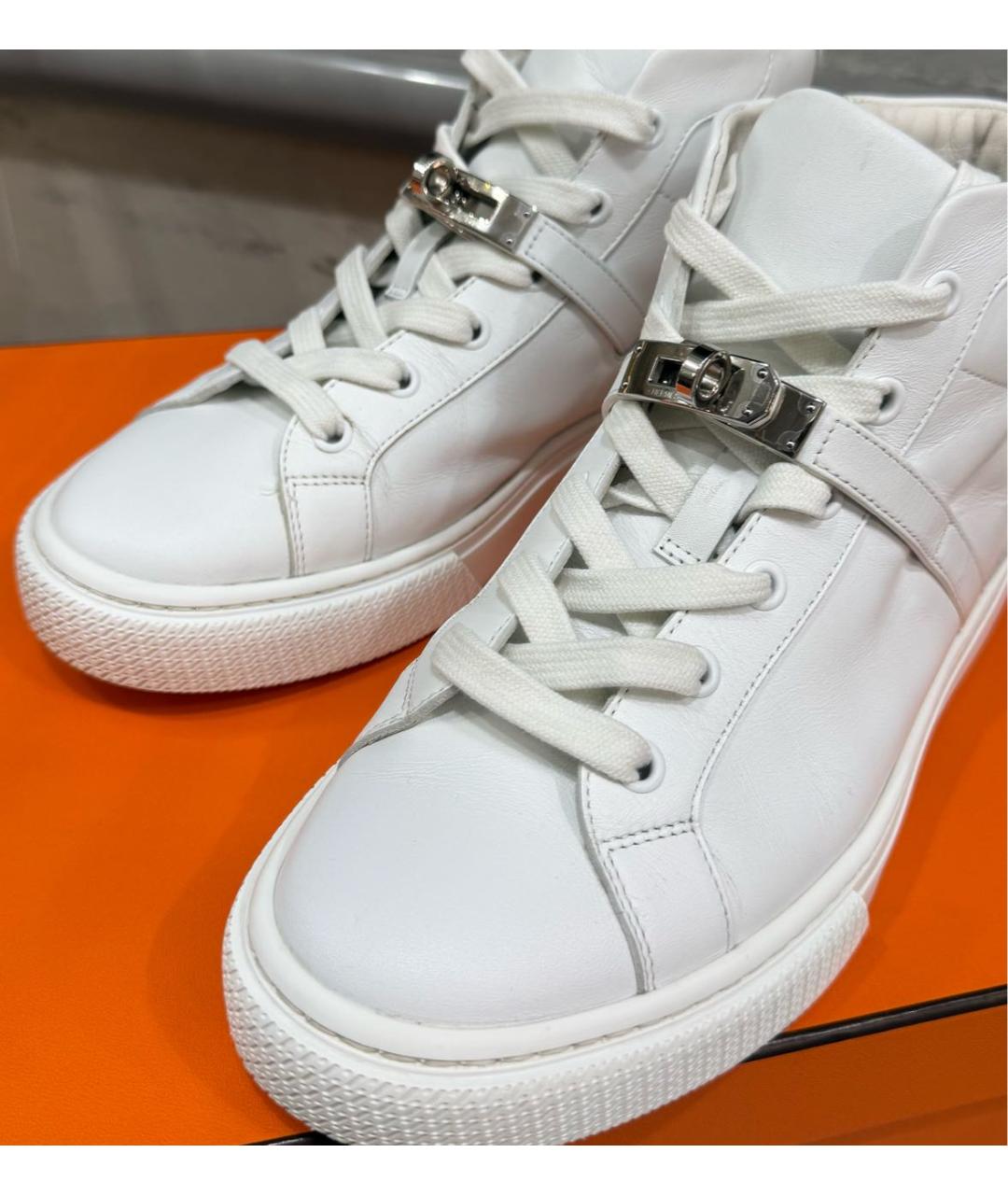 HERMES Белые кожаные кроссовки, фото 3
