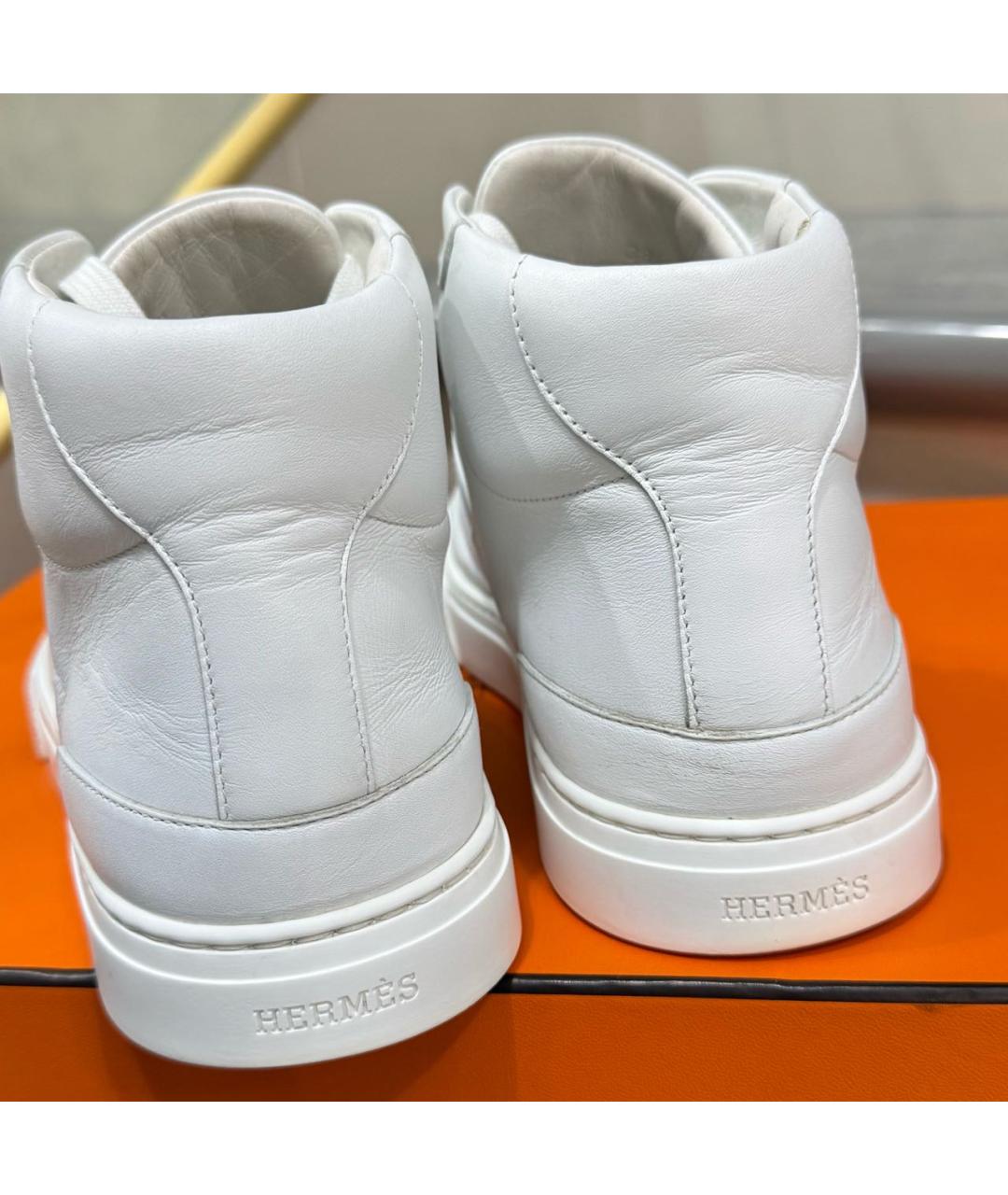 HERMES Белые кожаные кроссовки, фото 8