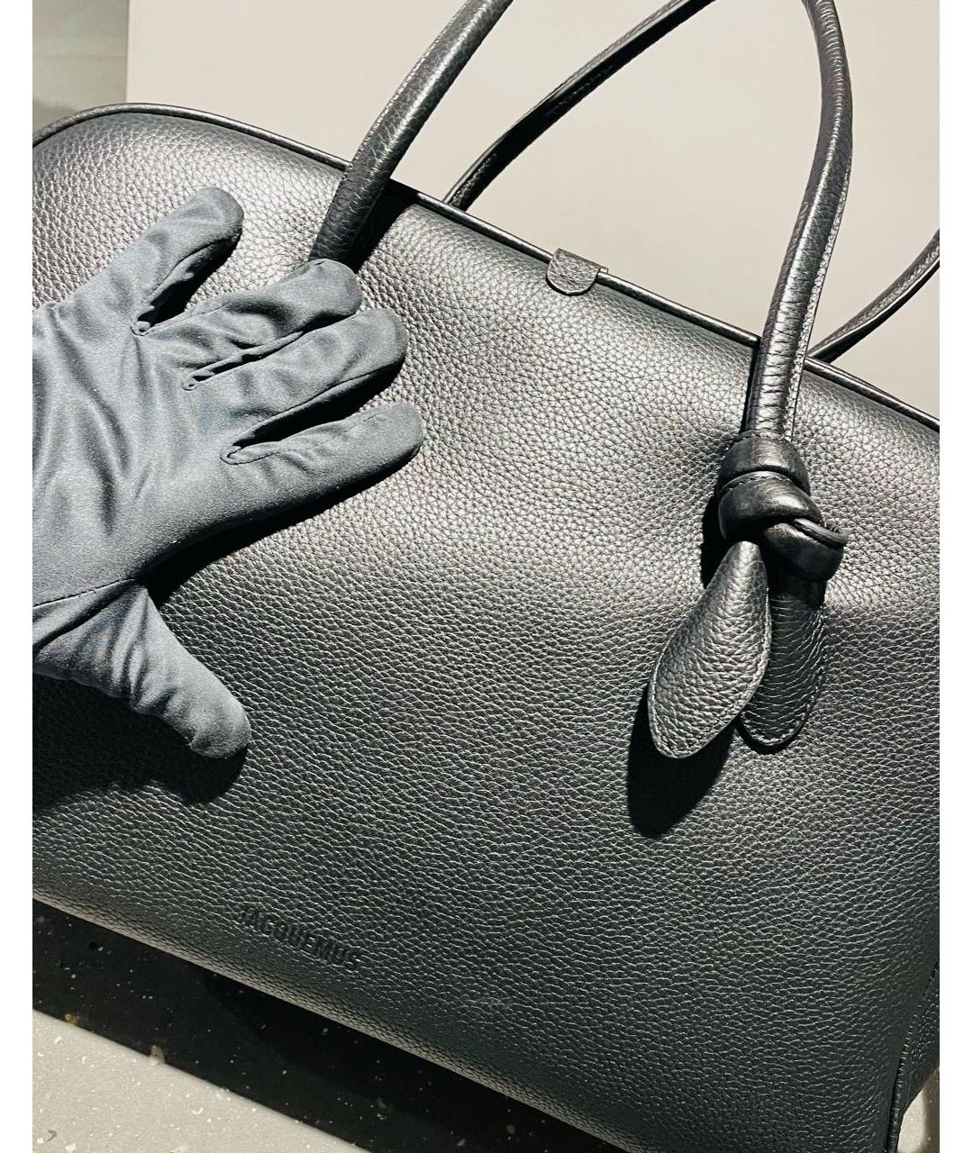 JACQUEMUS Черная кожаная сумка через плечо, фото 5