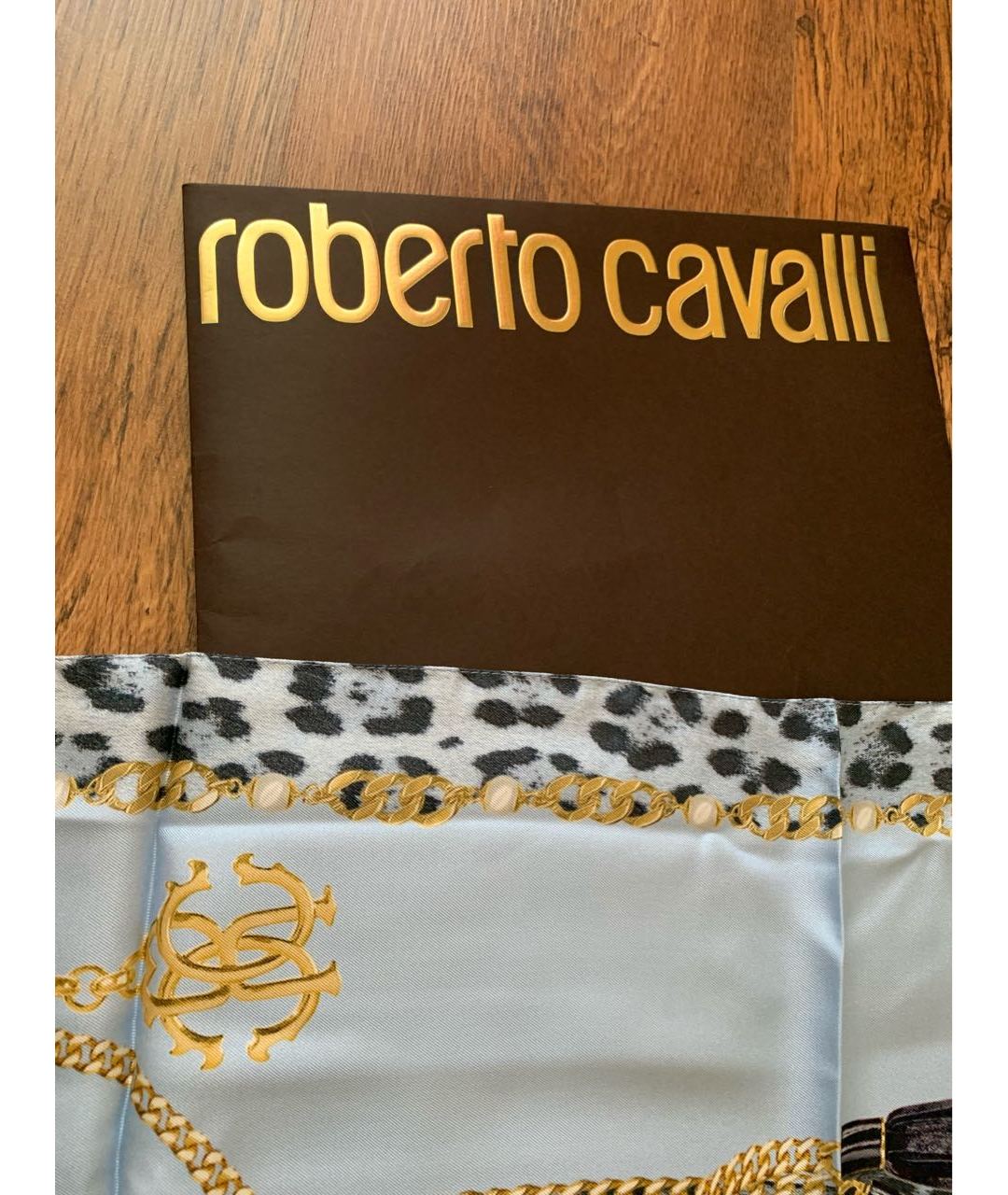 ROBERTO CAVALLI Голубой шелковый шарф, фото 5