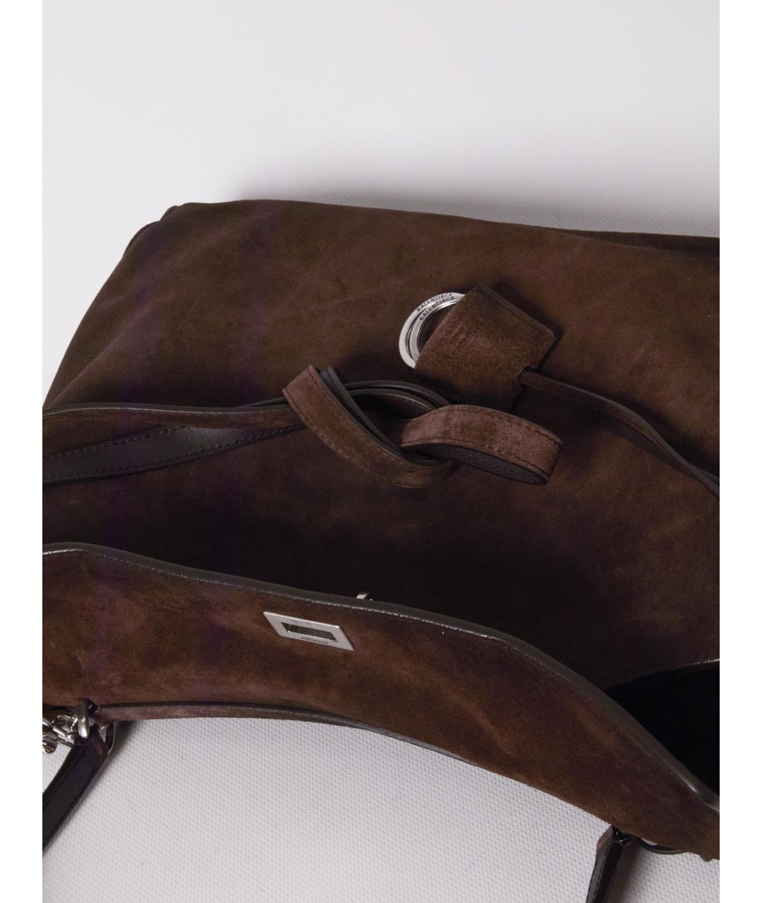 BALENCIAGA Коричневая замшевая сумка тоут, фото 4