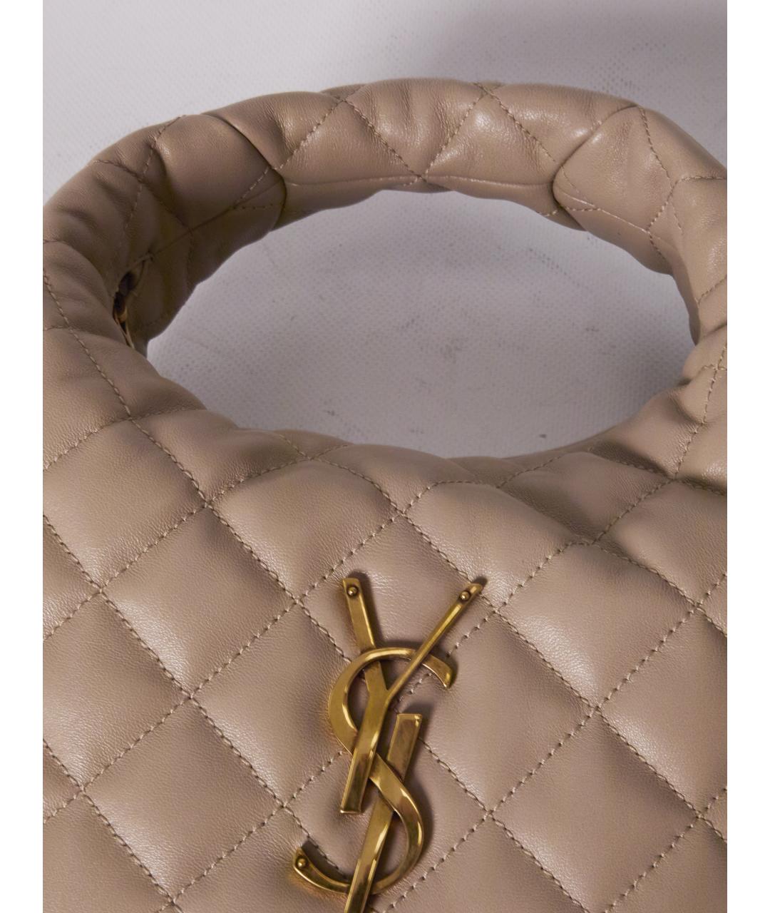 SAINT LAURENT Бежевая кожаная сумка с короткими ручками, фото 4