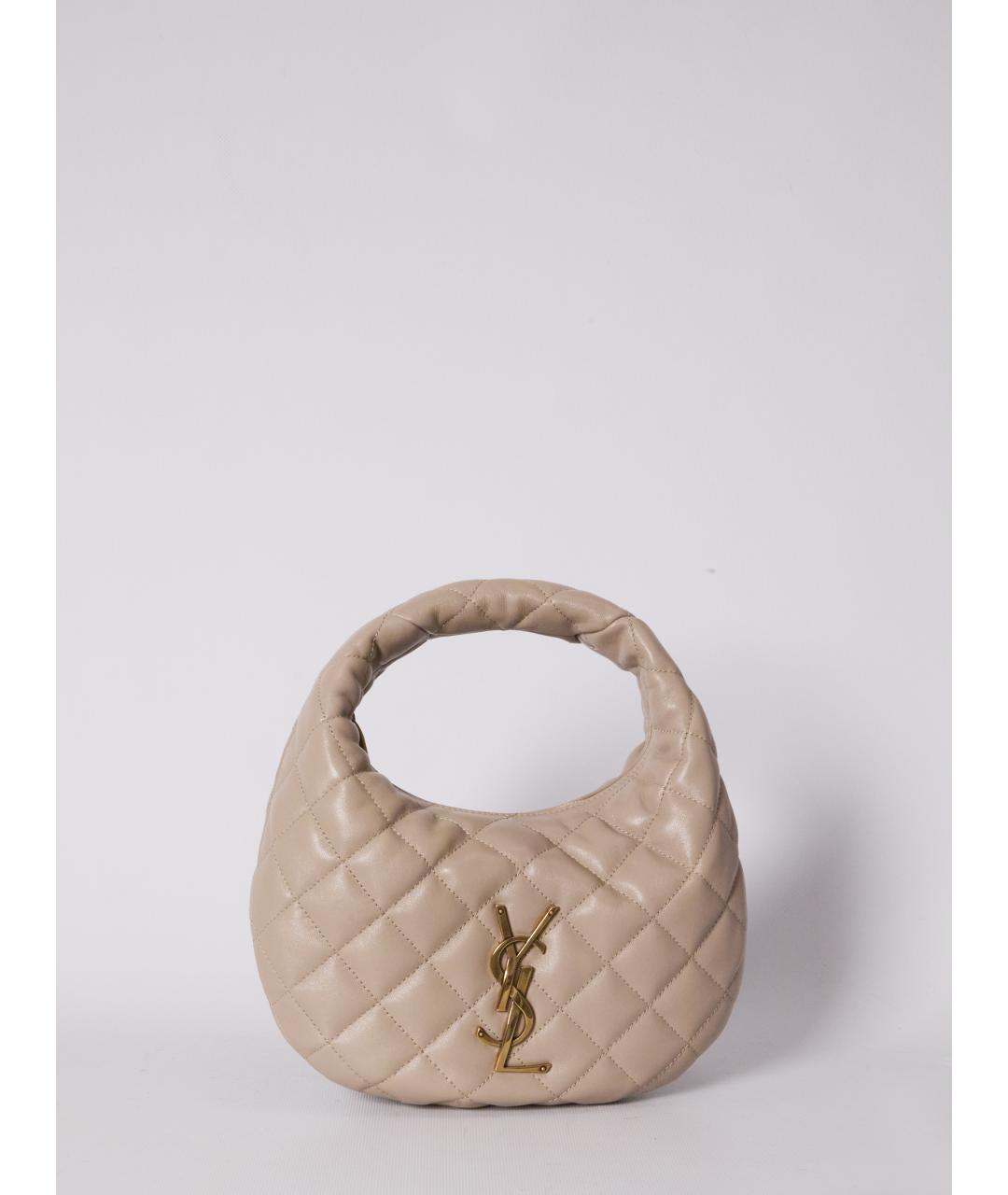 SAINT LAURENT Бежевая кожаная сумка с короткими ручками, фото 5