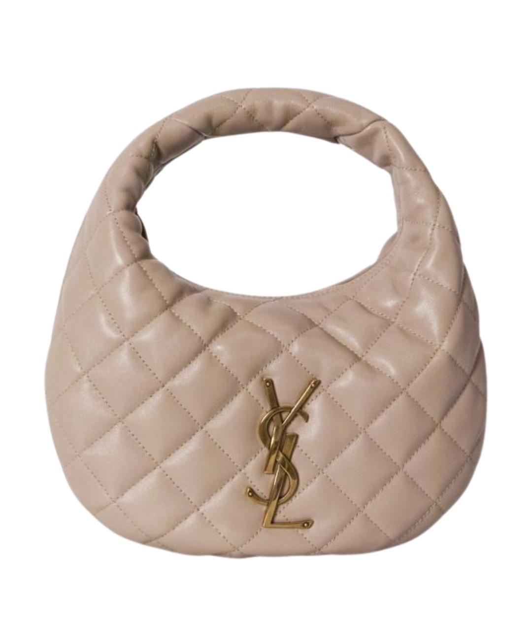 SAINT LAURENT Бежевая кожаная сумка с короткими ручками, фото 1