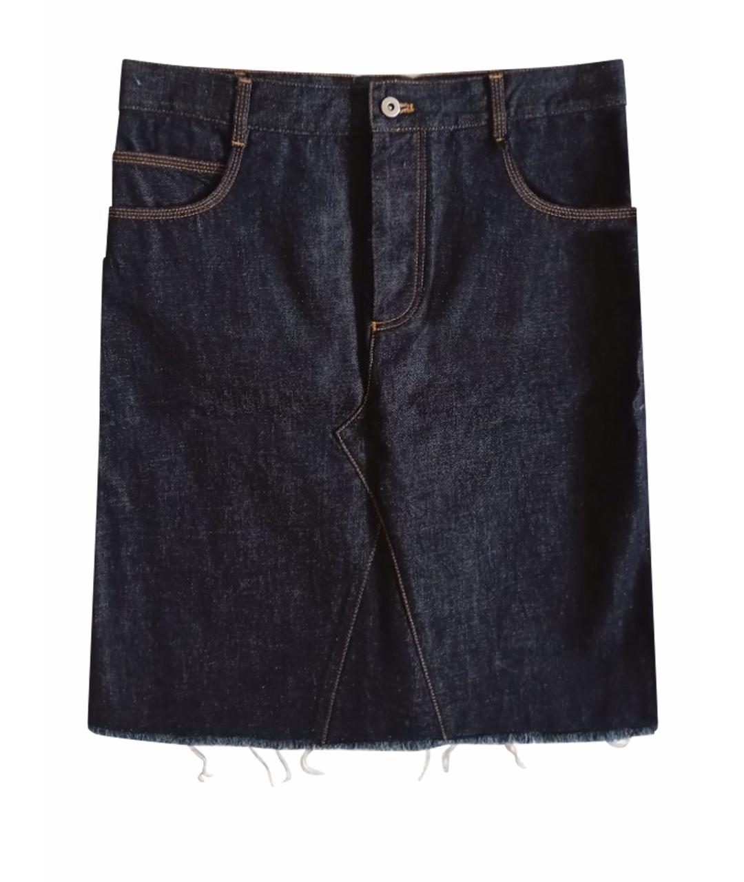 BOTTEGA VENETA Темно-синяя хлопковая юбка миди, фото 1