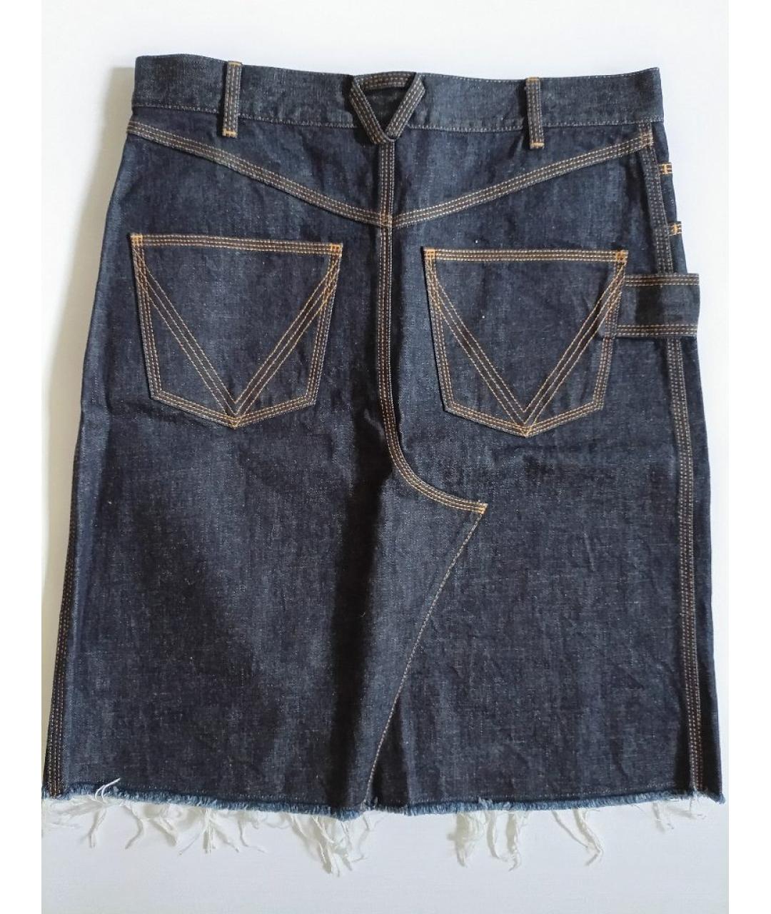 BOTTEGA VENETA Темно-синяя хлопковая юбка миди, фото 2