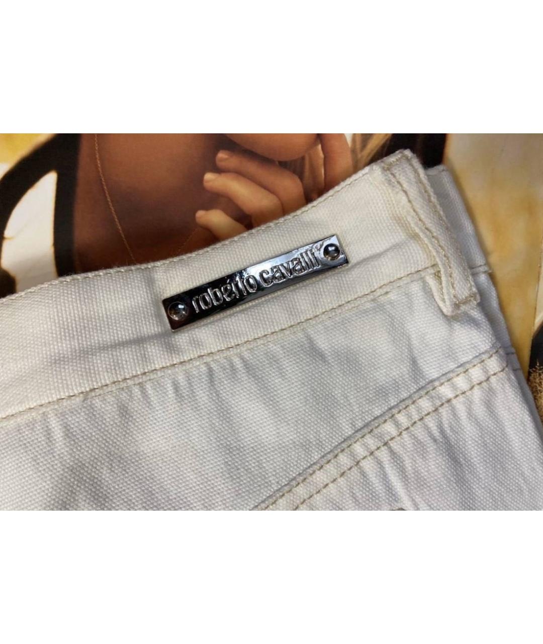 ROBERTO CAVALLI Белые хлопковые прямые брюки, фото 5