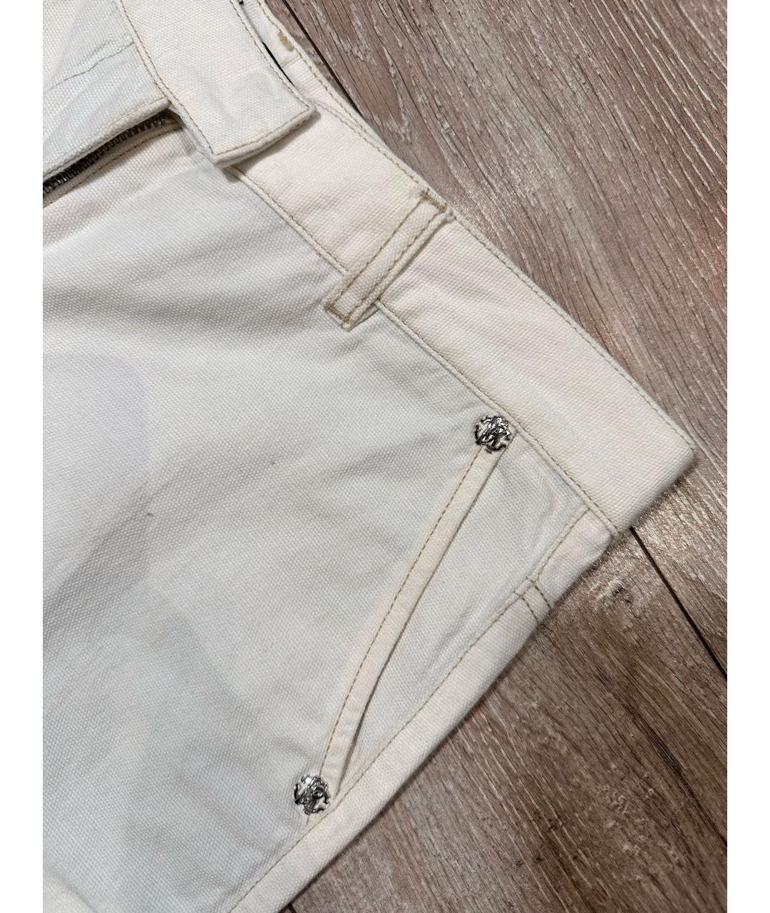 ROBERTO CAVALLI Белые хлопковые прямые брюки, фото 4