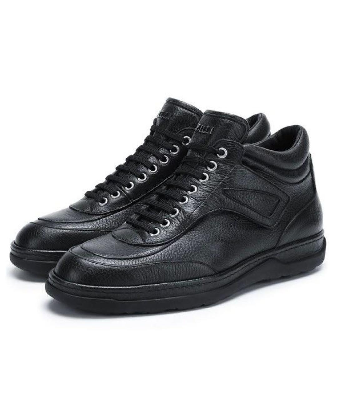 ZILLI Темно-синие кожаные высокие кроссовки / кеды, фото 2