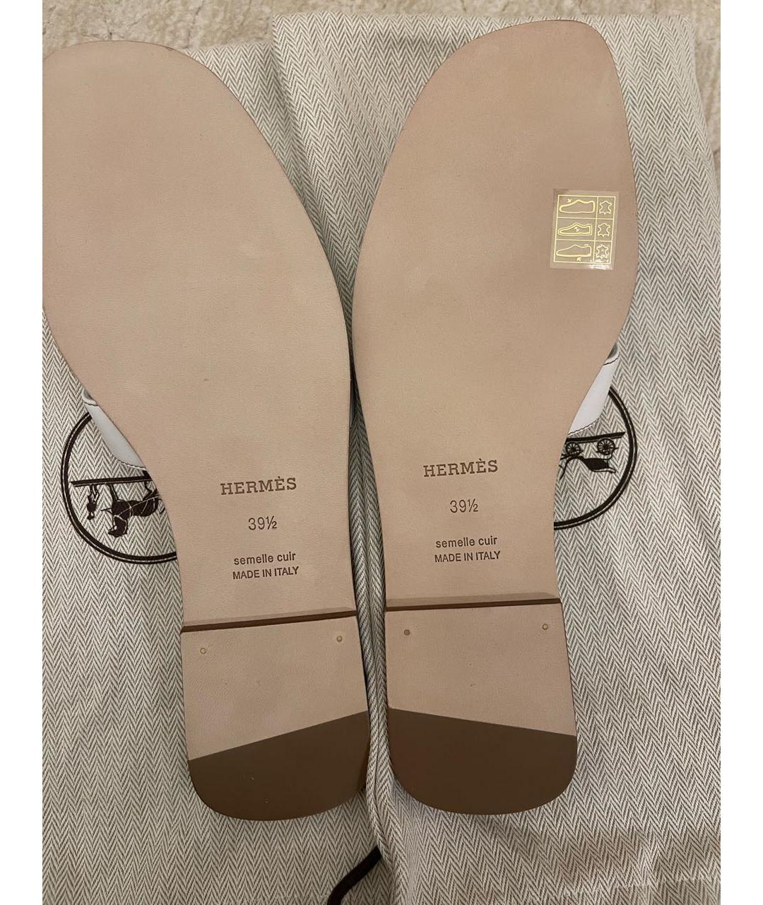 HERMES Белые кожаные шлепанцы, фото 4