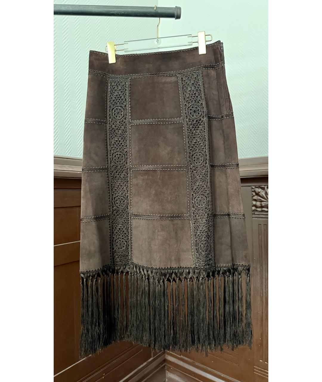 DOLCE&GABBANA Коричневая замшевая юбка макси, фото 2