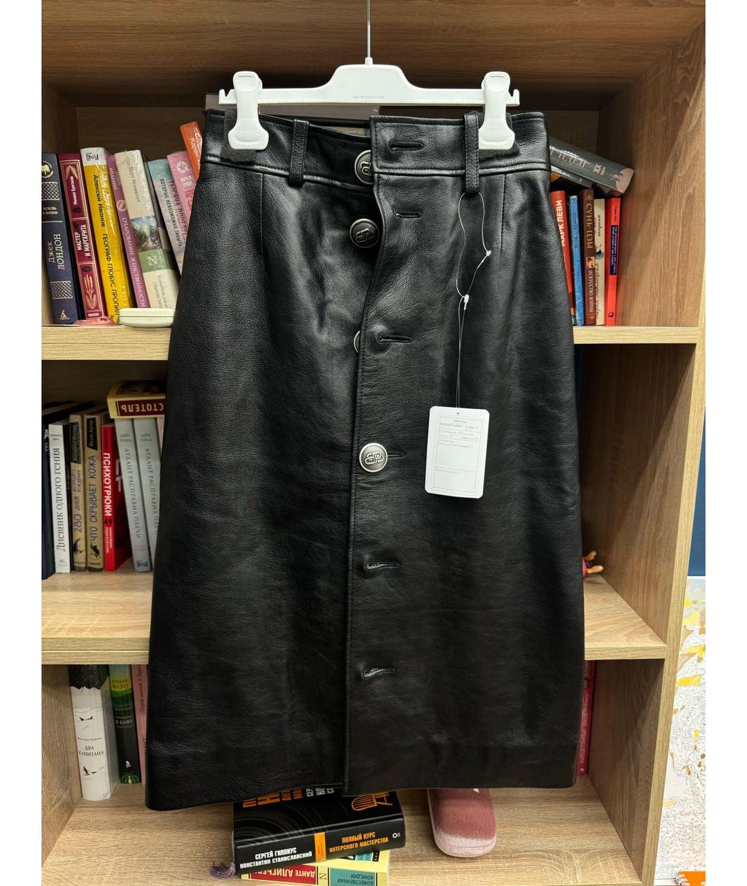 BALENCIAGA Черная кожаная юбка миди, фото 5