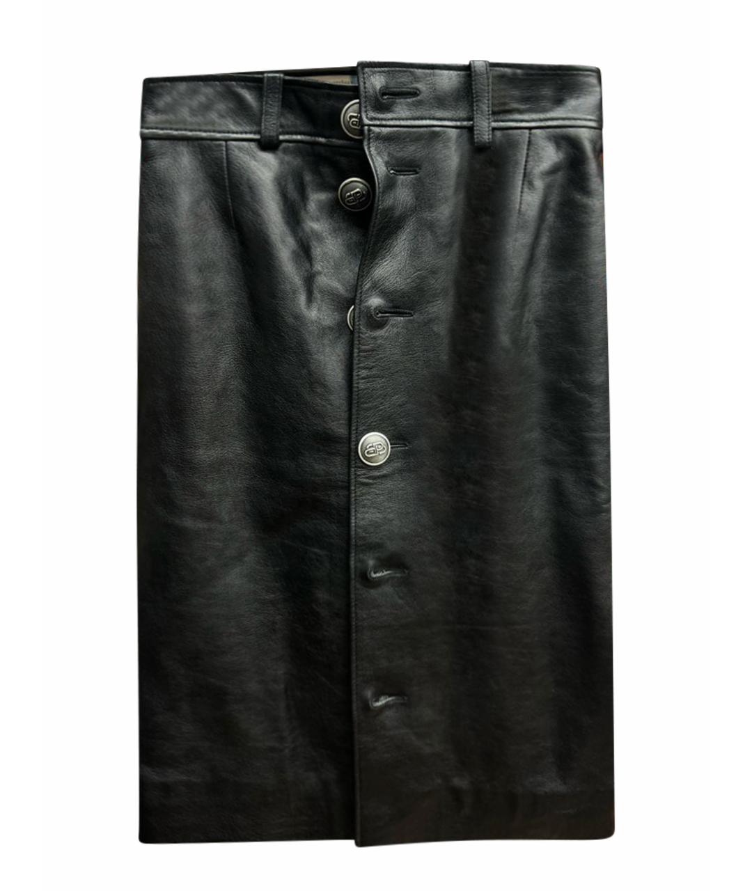 BALENCIAGA Черная кожаная юбка миди, фото 1