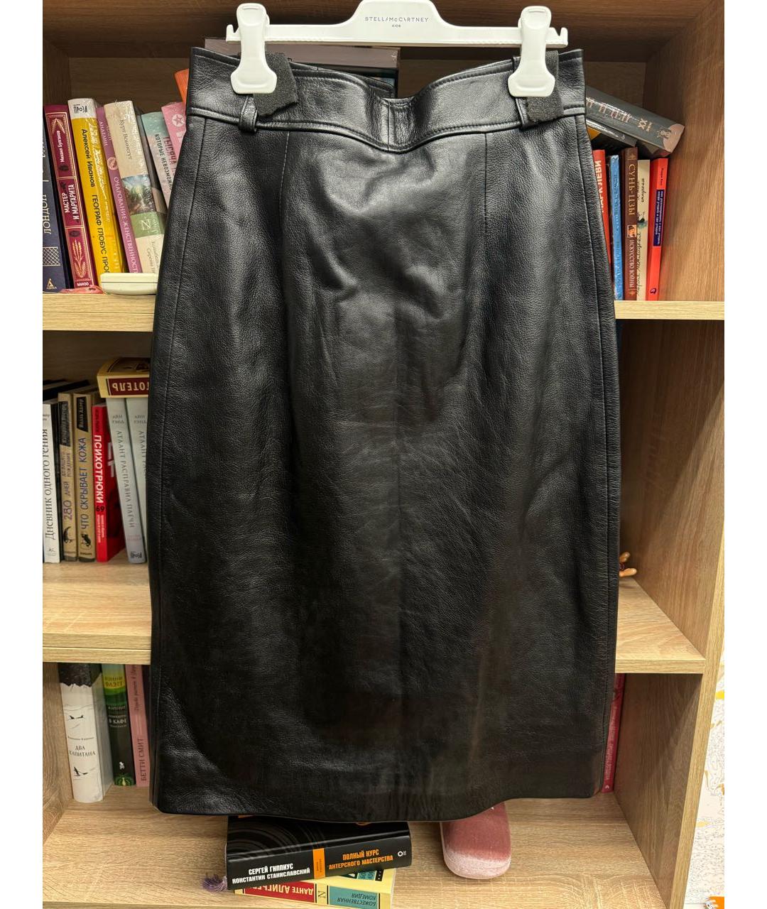 BALENCIAGA Черная кожаная юбка миди, фото 2
