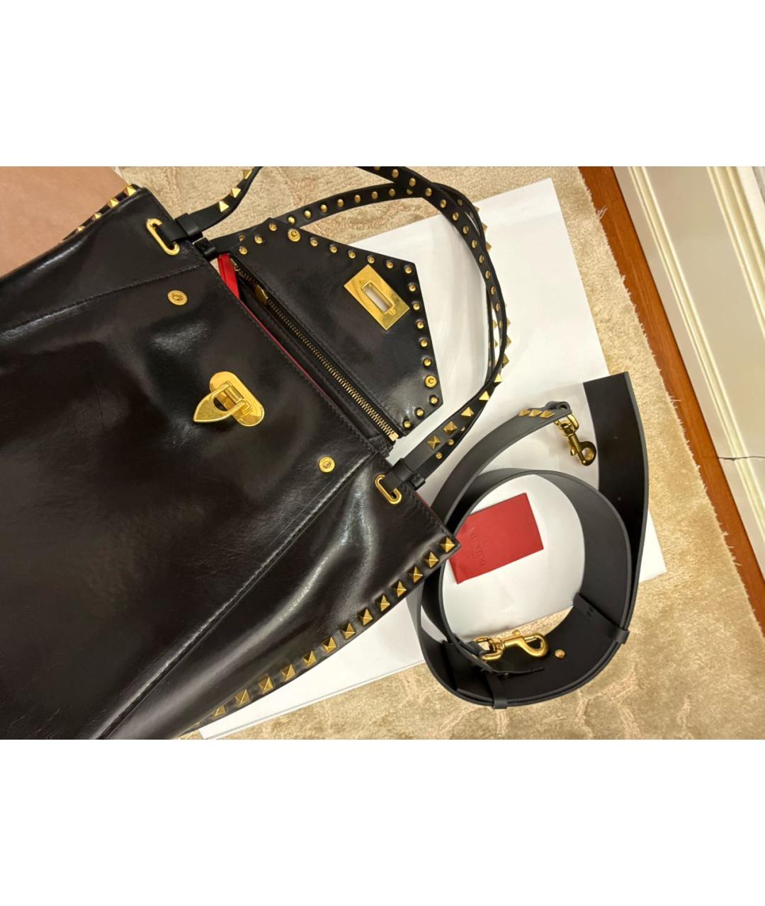 VALENTINO Черная кожаная сумка тоут, фото 7