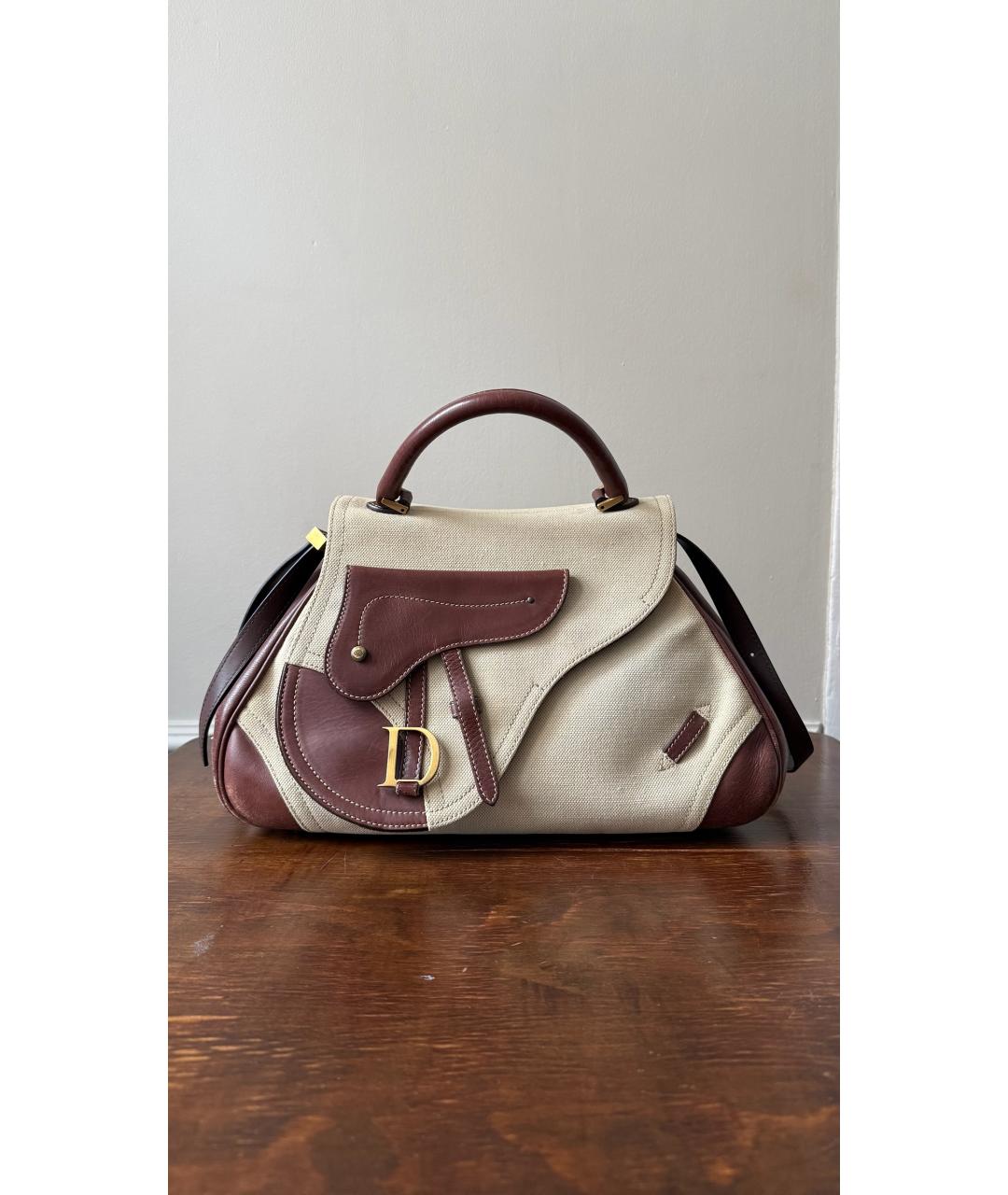 CHRISTIAN DIOR Коричневая тканевая сумка с короткими ручками, фото 7