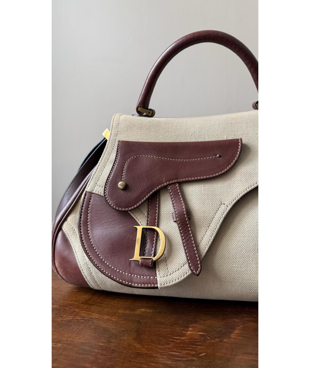 CHRISTIAN DIOR Коричневая тканевая сумка с короткими ручками, фото 3