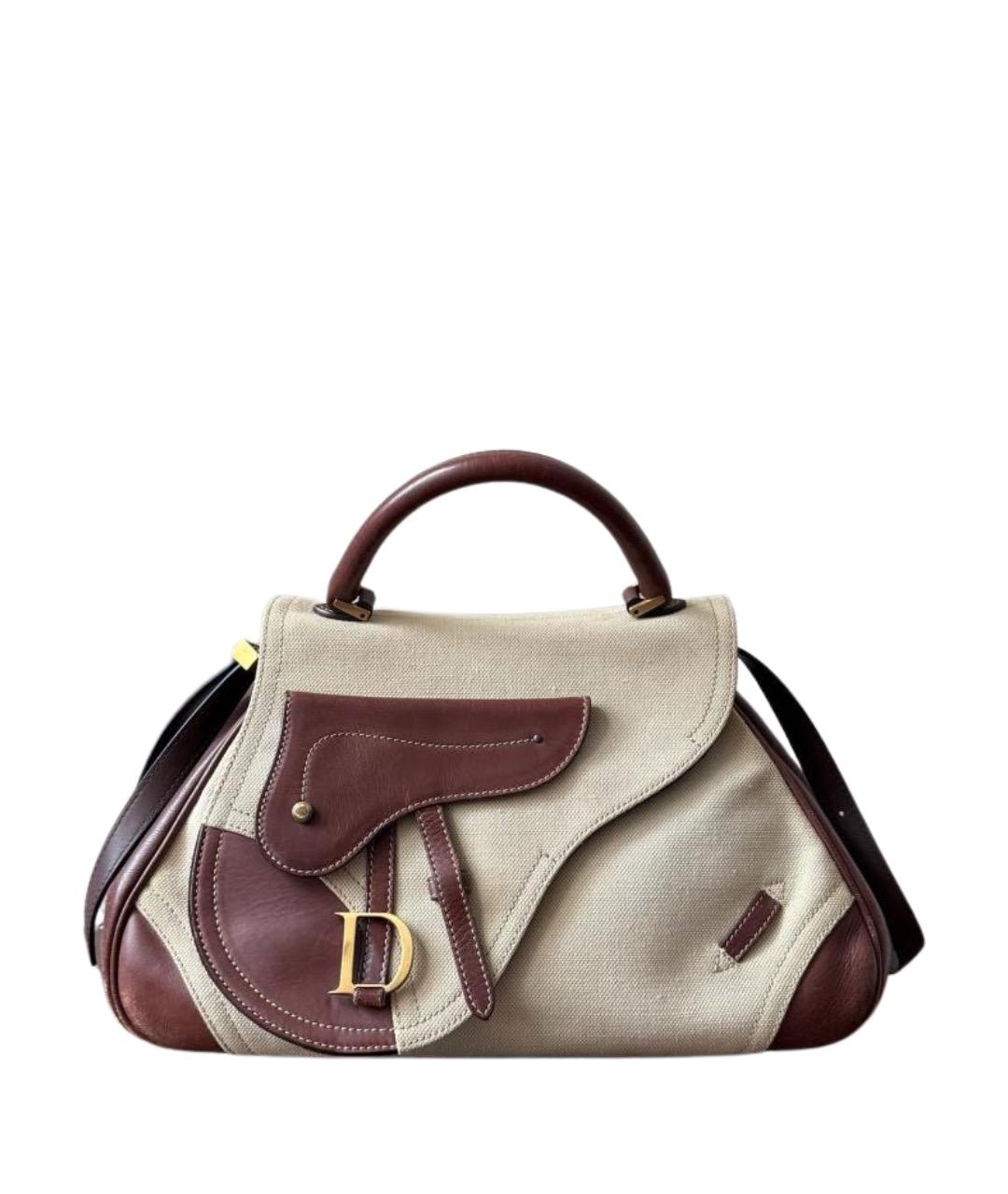 CHRISTIAN DIOR Коричневая тканевая сумка с короткими ручками, фото 1