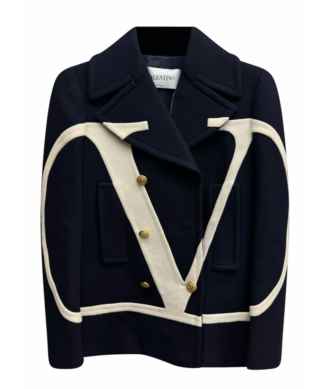 VALENTINO Темно-синее шерстяное пальто, фото 1