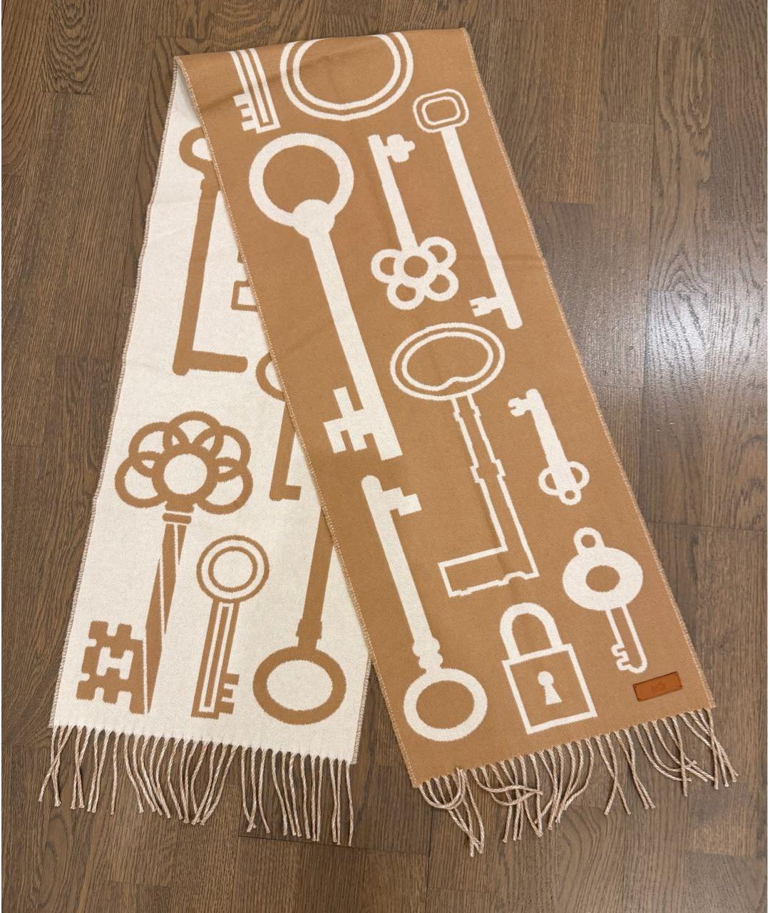 HERMES Бежевый кашемировый шарф, фото 5