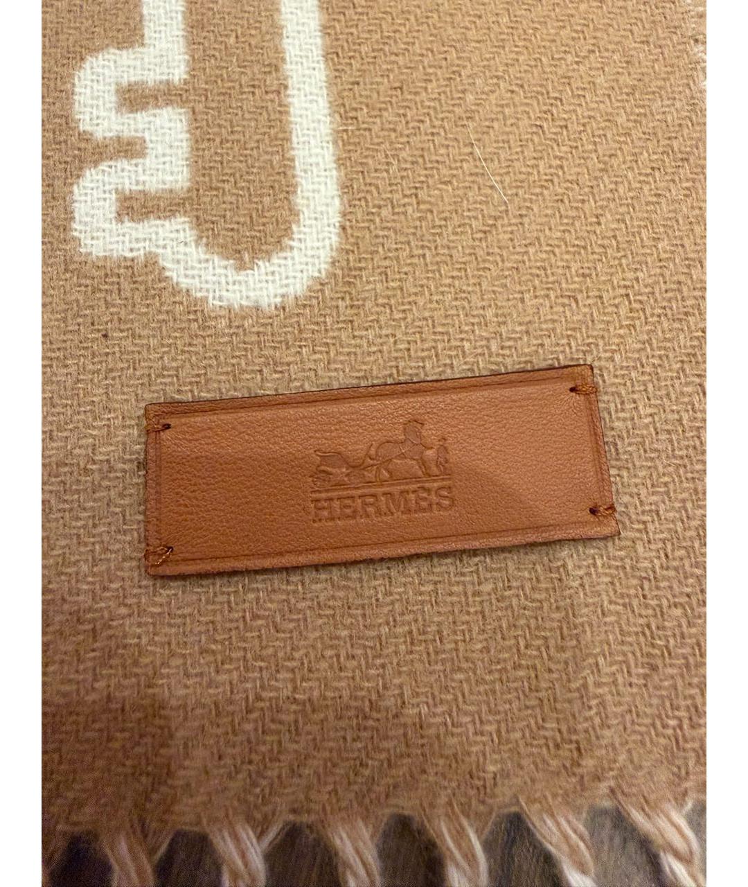 HERMES Бежевый кашемировый шарф, фото 2