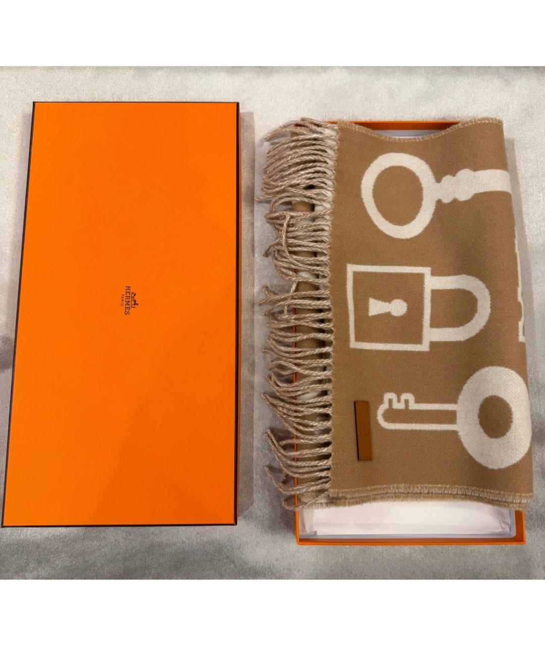 HERMES Бежевый кашемировый шарф, фото 4