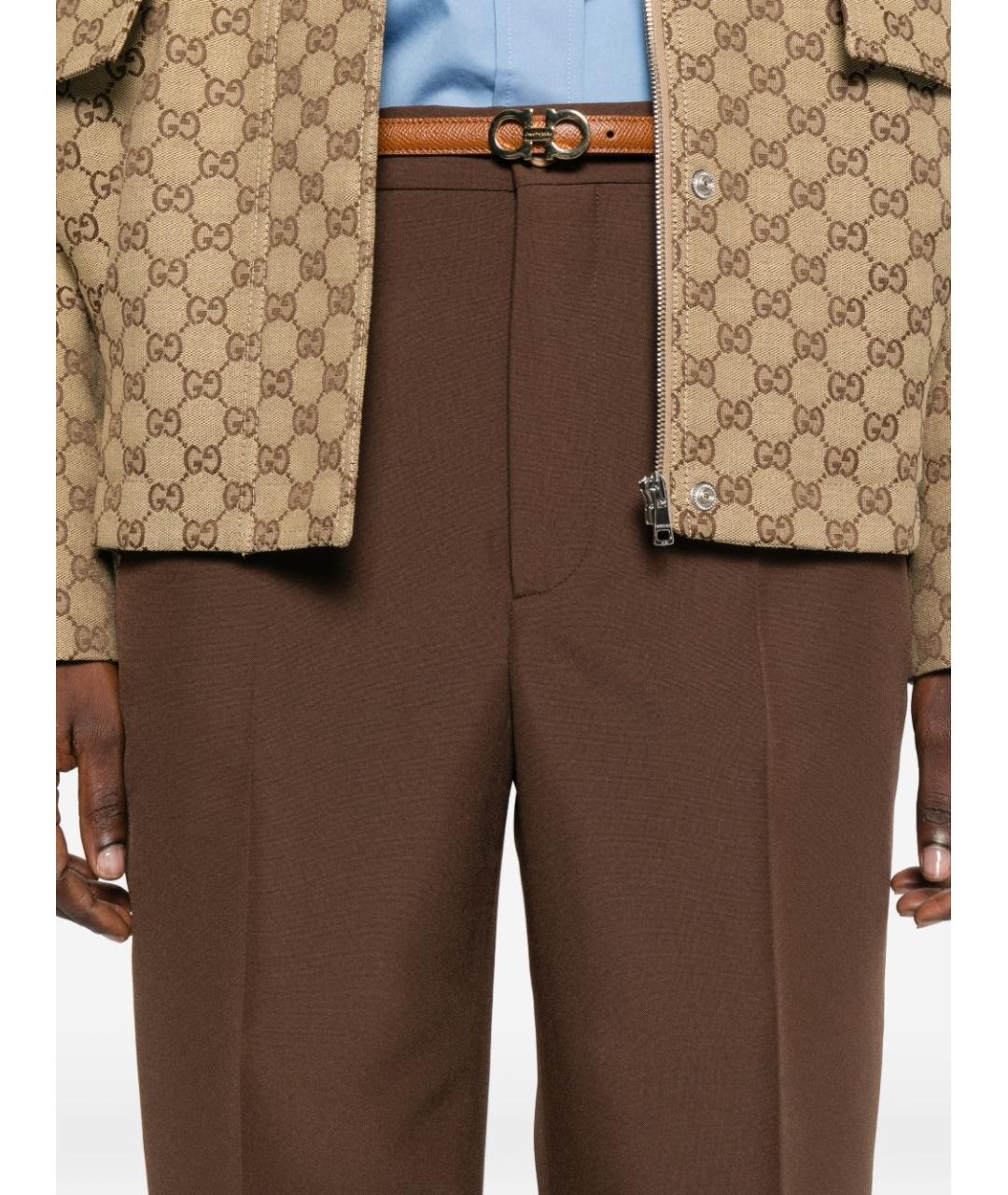 GUCCI Коричневые полиэстеровые прямые брюки, фото 4