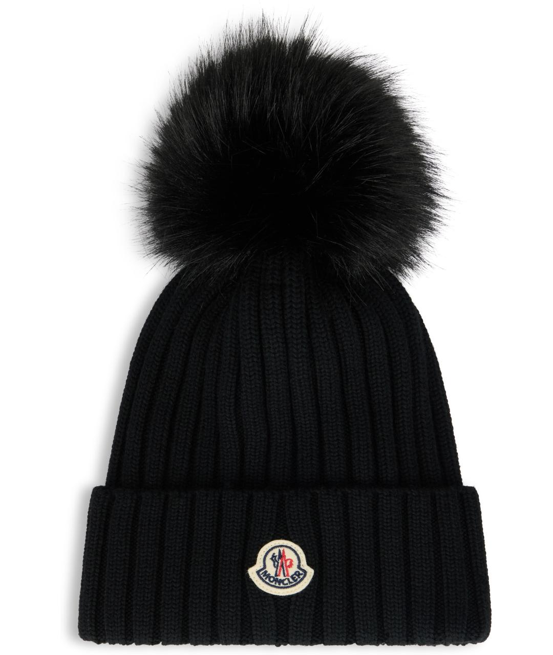 MONCLER Черная шерстяная шапка, фото 1